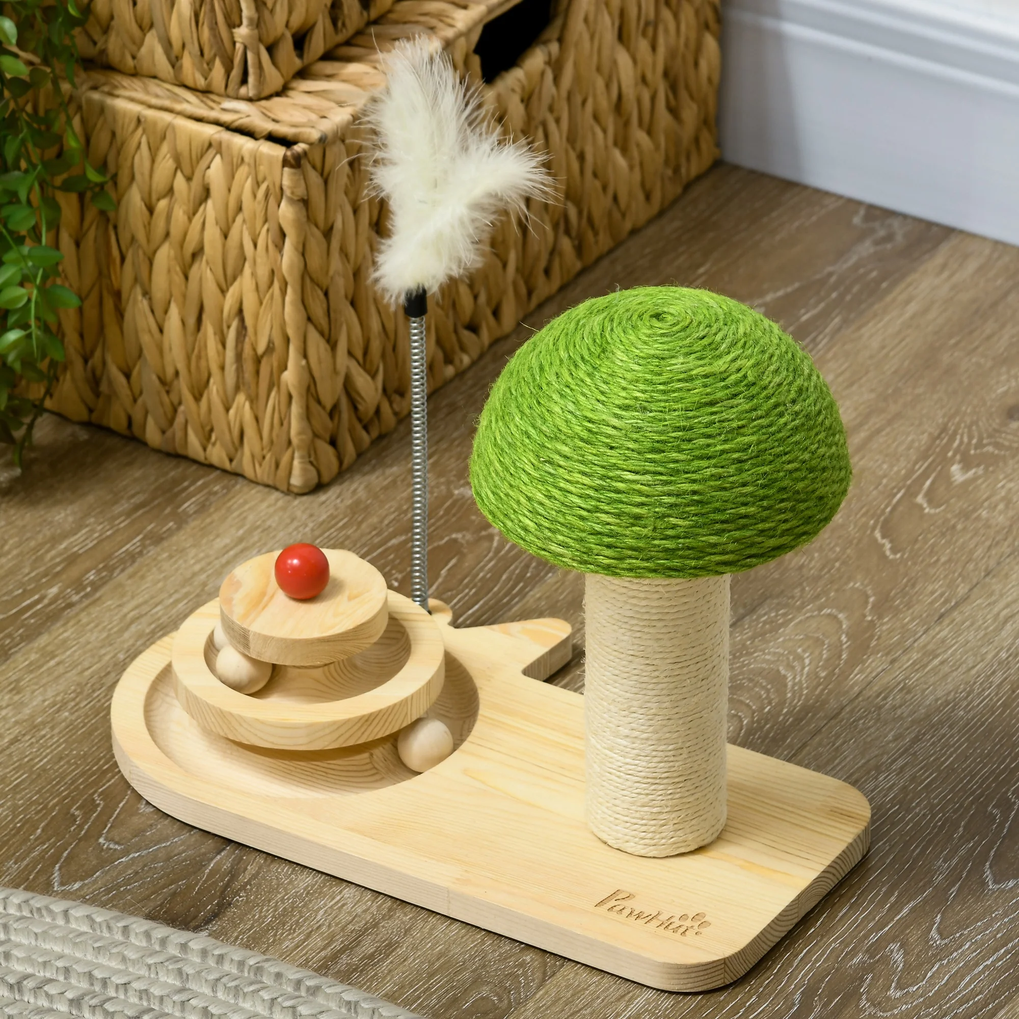 PawHut Mushroom-Shaped Cat-Scratching Post for Indoor Cats with Toy Balls - Image 9