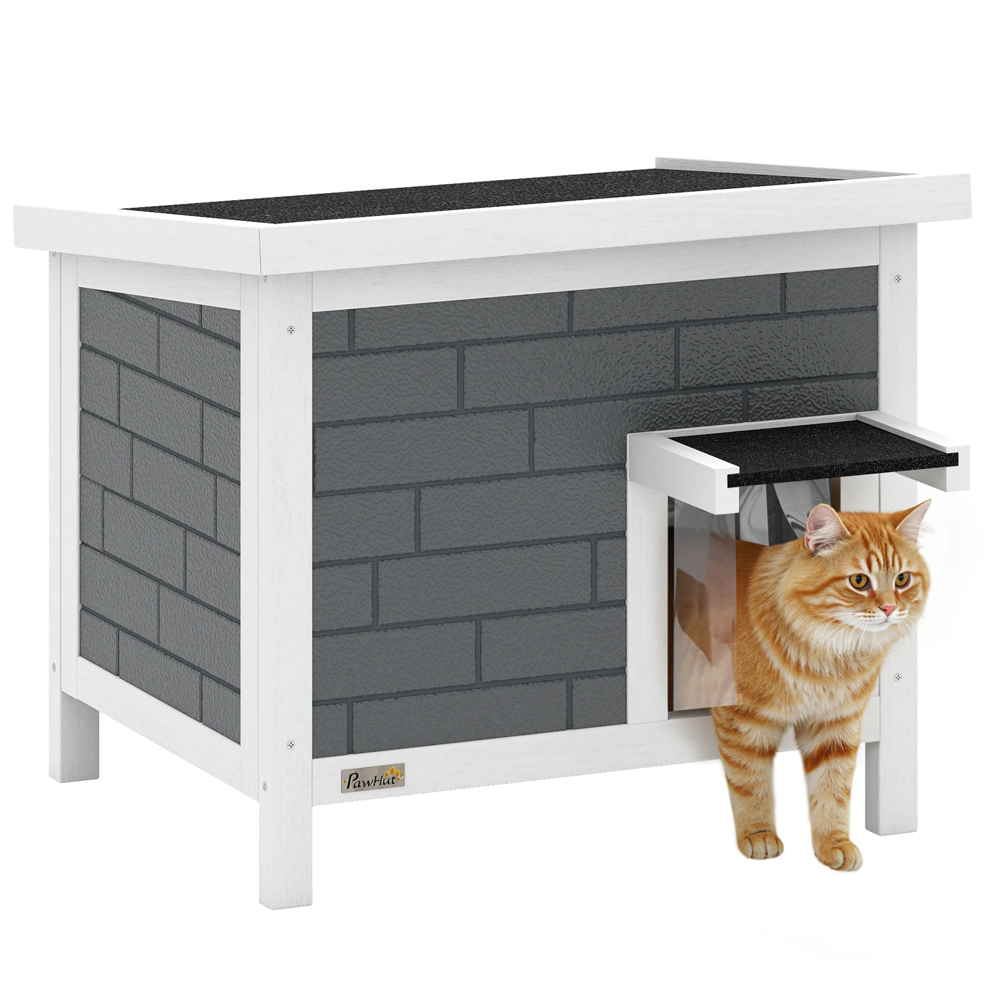 PawHut Outdoor Cat House Insulated Wooden Feral Cat Shelter w/ Openable Roof