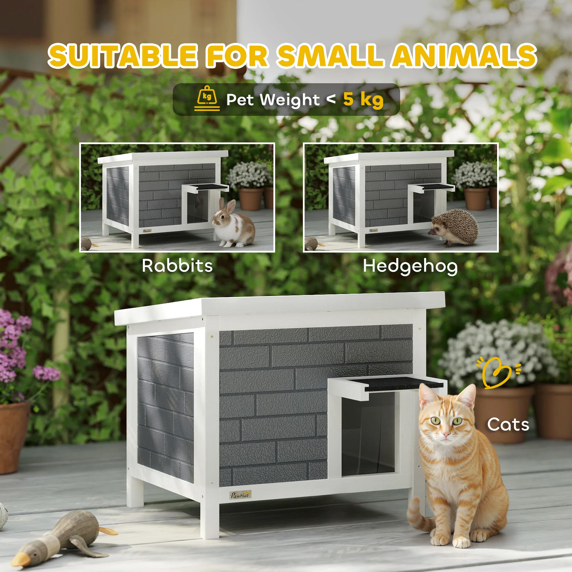 PawHut Outdoor Cat House Insulated Wooden Feral Cat Shelter w/ Openable Roof - Image 8