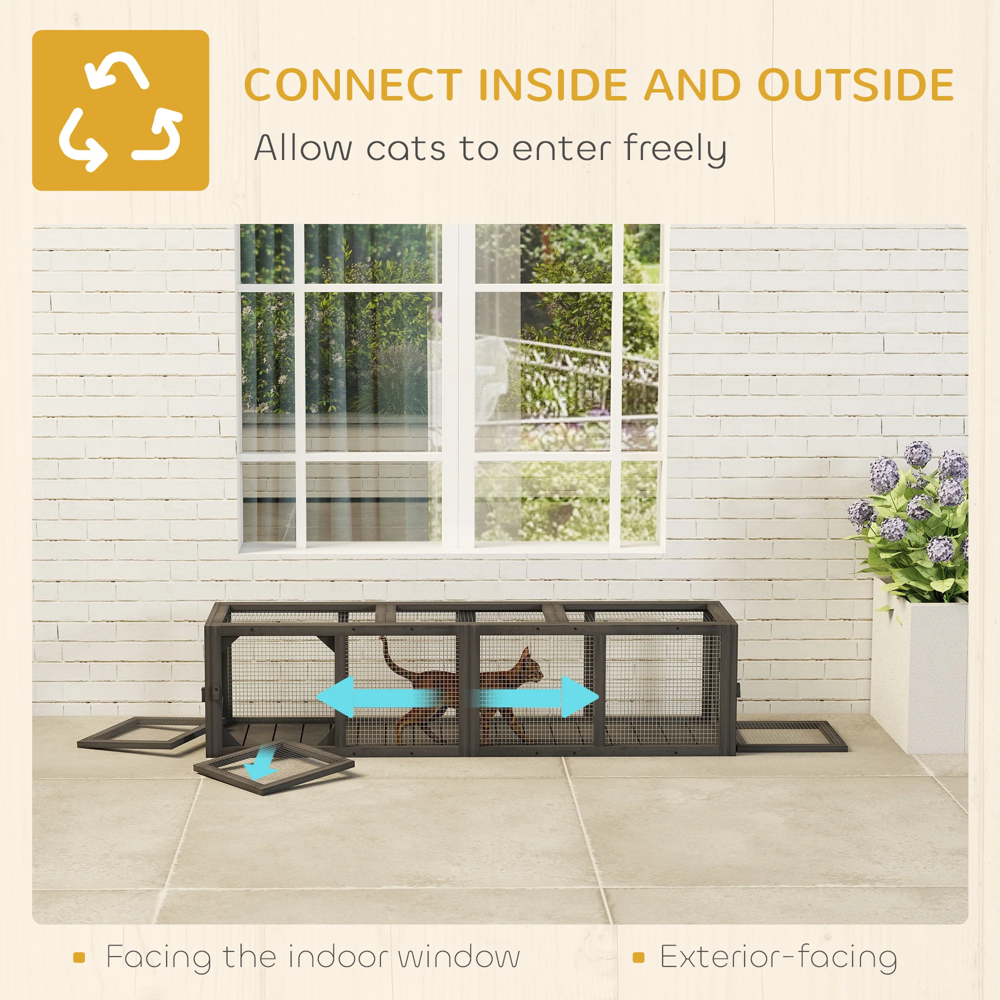 PawHut Outdoor Cat Tunnel, Wooden Extendable Pet Run, For Kitty, Puppy, Grey - Image 3