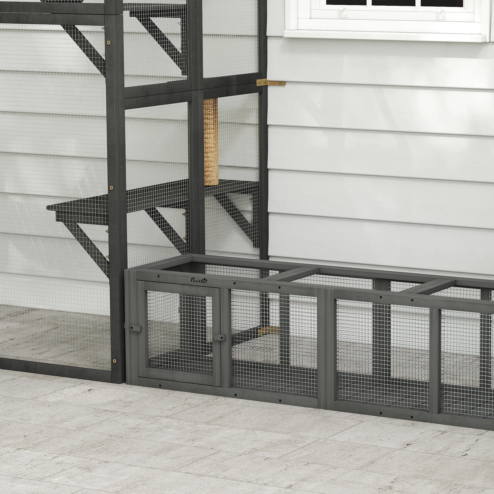 PawHut Outdoor Cat Tunnel, Wooden Extendable Pet Run, For Kitty, Puppy, Grey - Image 9