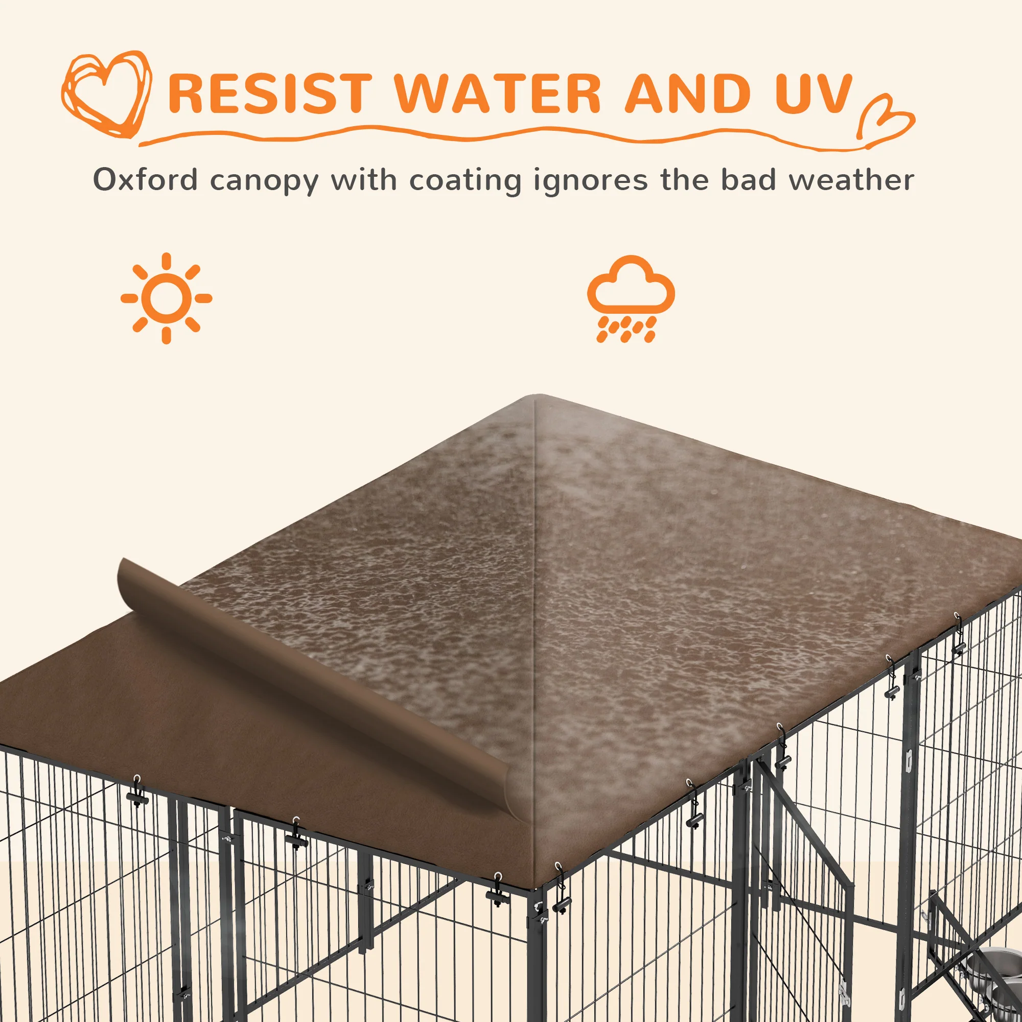 PawHut Outdoor Dog House Kennel With Canopy Top & Lock Rotating Bowl Holder - Image 4