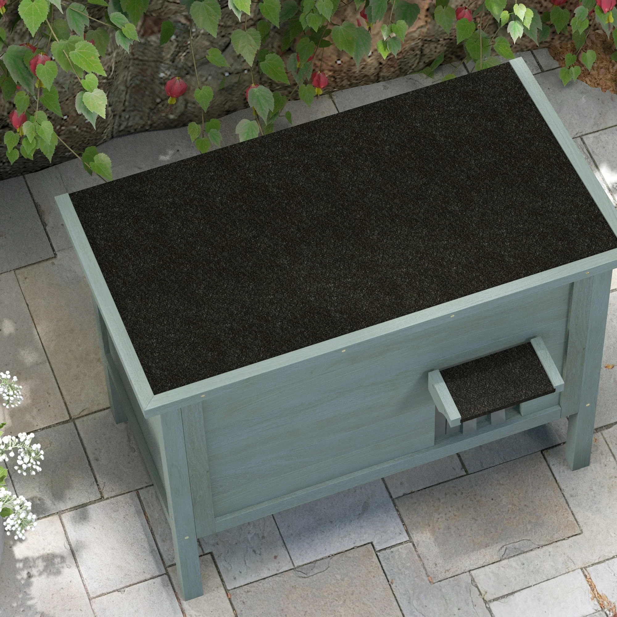 PawHut Outdoor Feral Cat House Insulated w/ Openable Roof - Charcoal Grey - Image 8