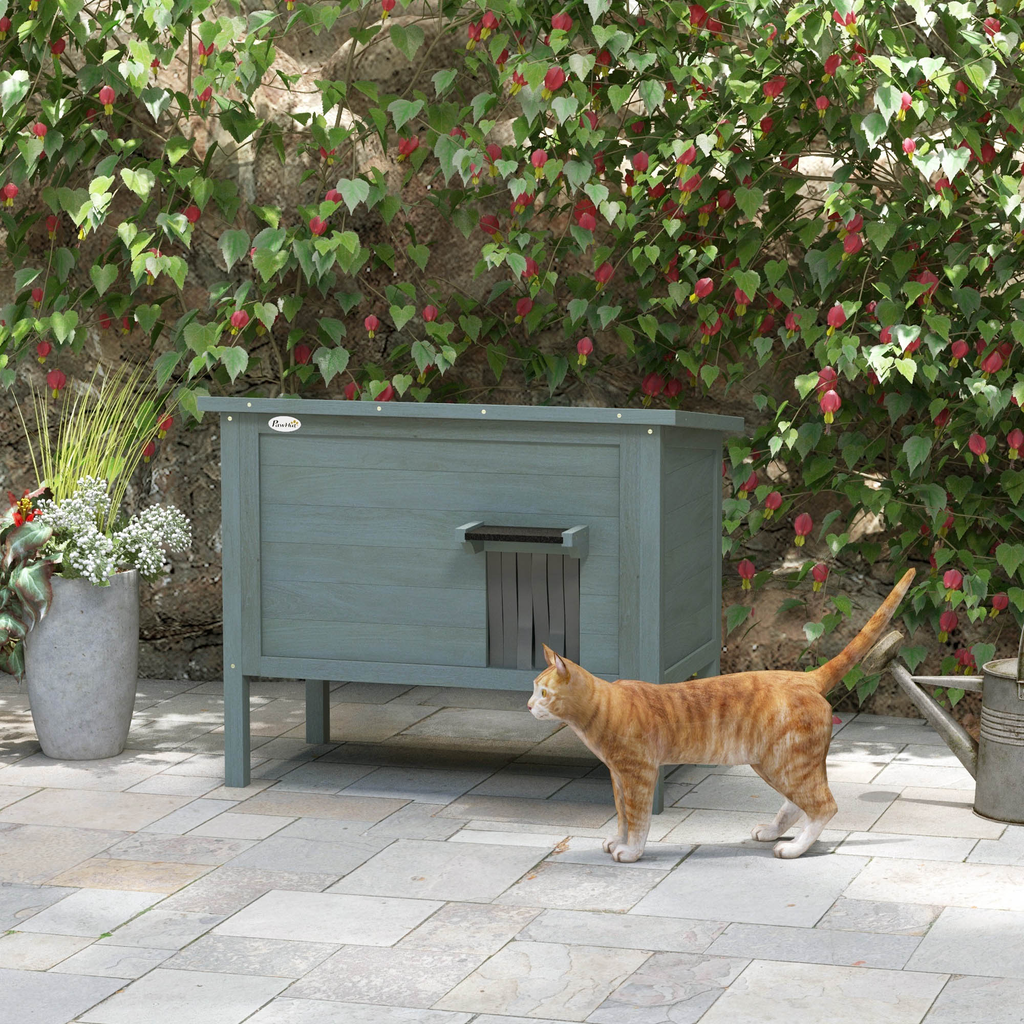 PawHut Outdoor Feral Cat House Insulated w/ Openable Roof - Charcoal Grey - Image 9