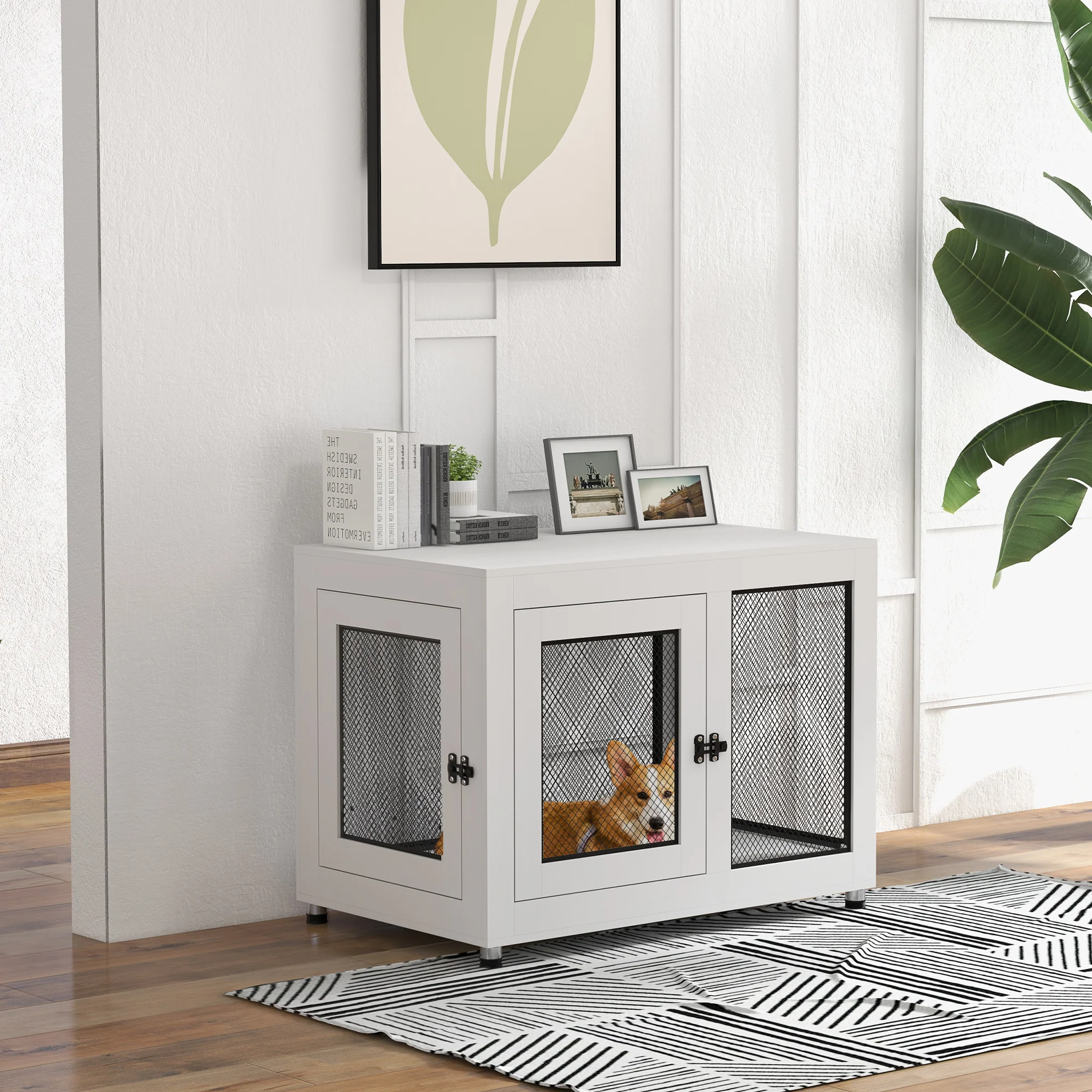 PawHut Pet Crate End Table w/ Soft Washable Cushion for Lage Medium Small Dogs