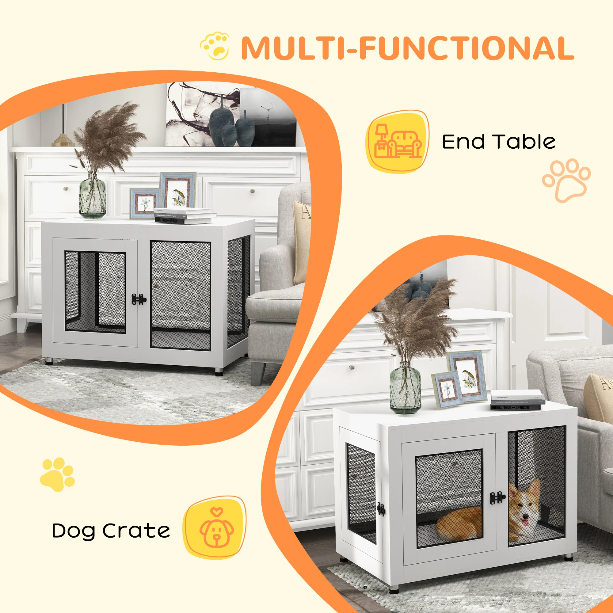 PawHut Pet Crate End Table w/ Soft Washable Cushion for Lage Medium Small Dogs - Image 3