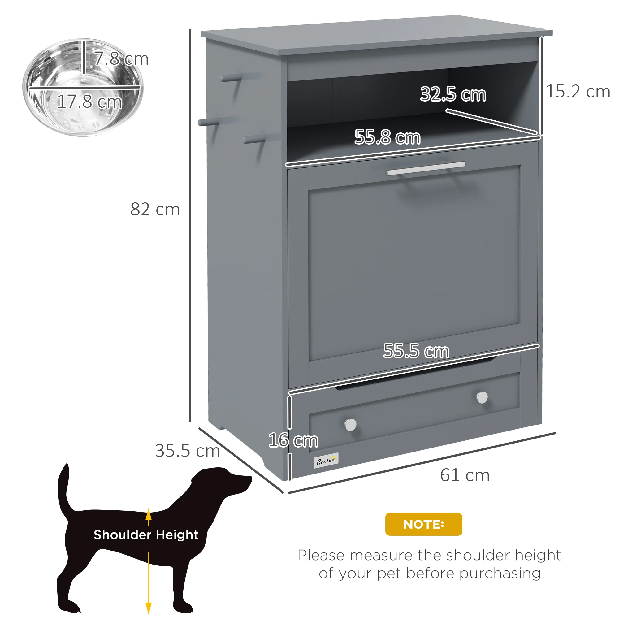 PawHut Pet Feeder Station Dog And Cat Food Storage Feeding Station Food Cabinet - Image 5