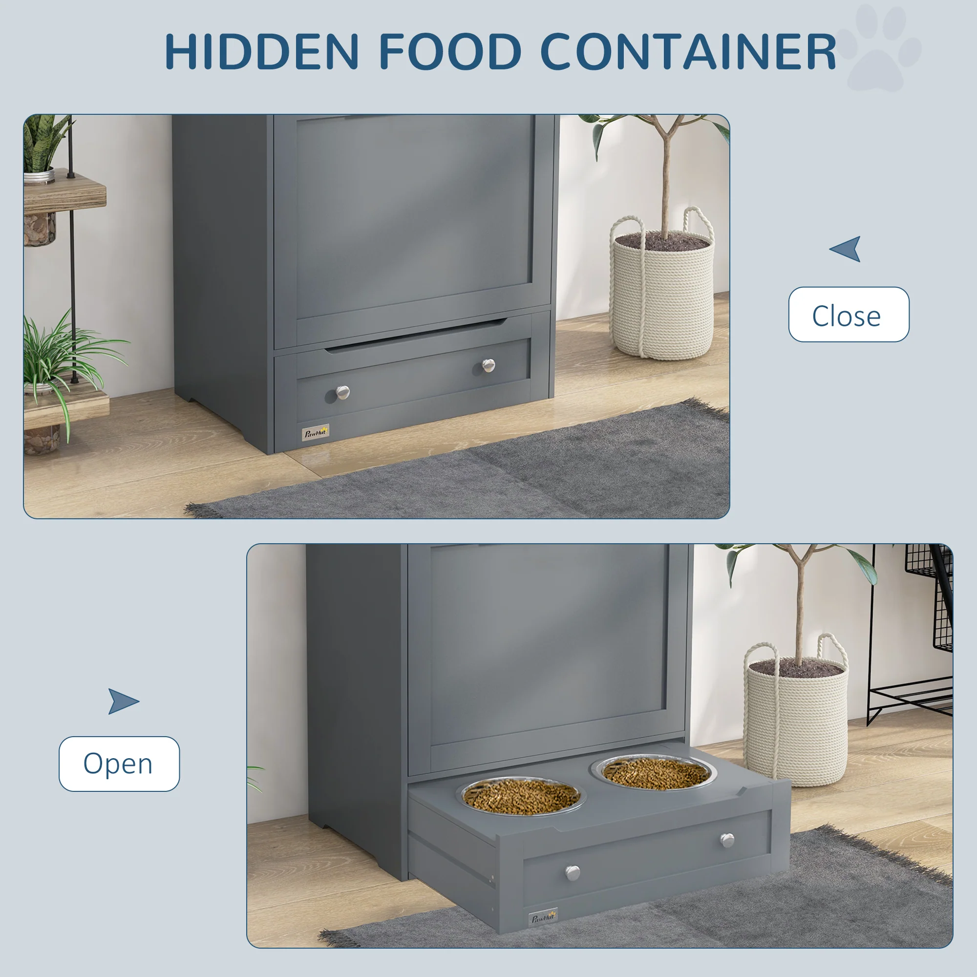 PawHut Pet Feeder Station Dog And Cat Food Storage Feeding Station Food Cabinet - Image 6