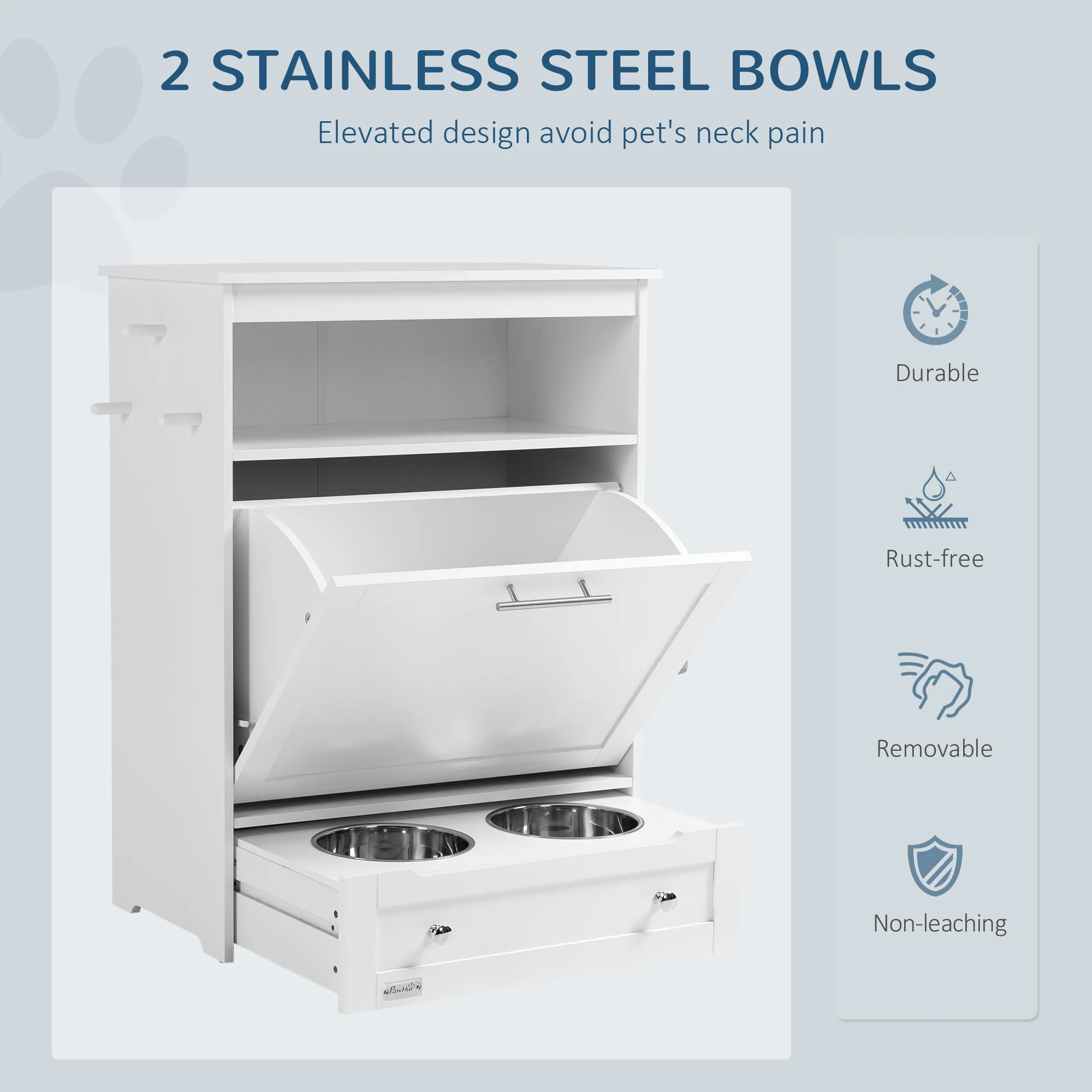 PawHut Pet Feeder Station Dog And Cat Food Storage Feeding Station Food Cabinet - Image 3