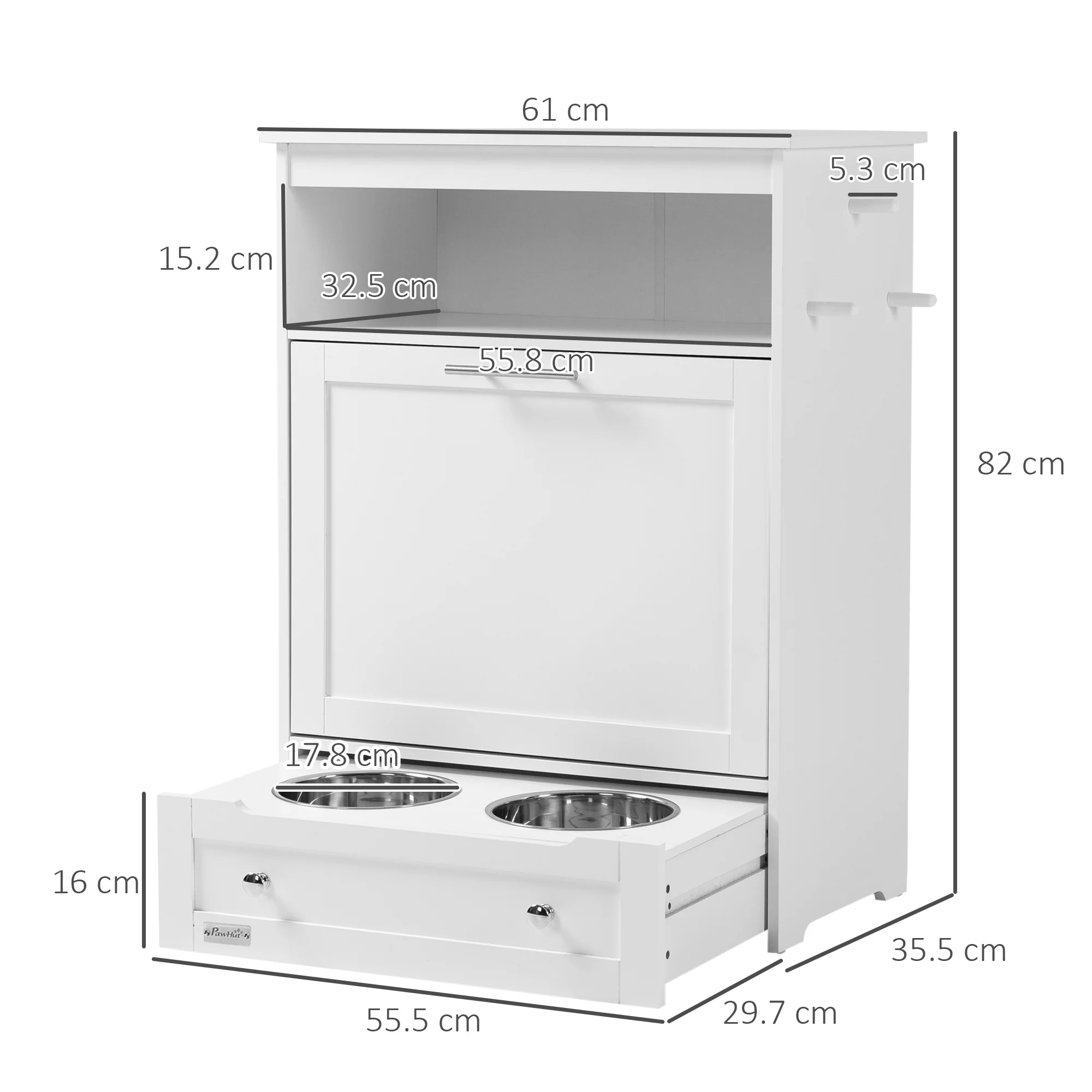 PawHut Pet Feeder Station Dog And Cat Food Storage Feeding Station Food Cabinet - Image 5