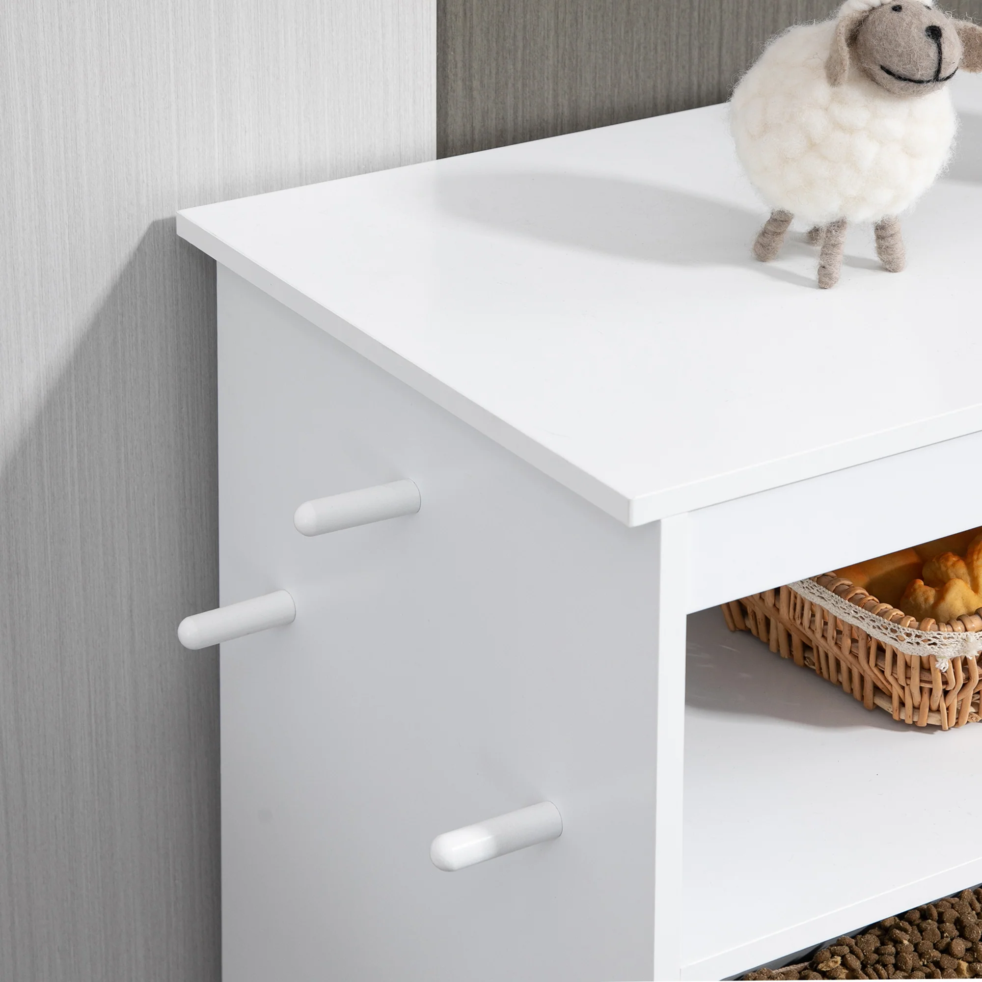 PawHut Pet Feeder Station Dog And Cat Food Storage Feeding Station Food Cabinet - Image 8