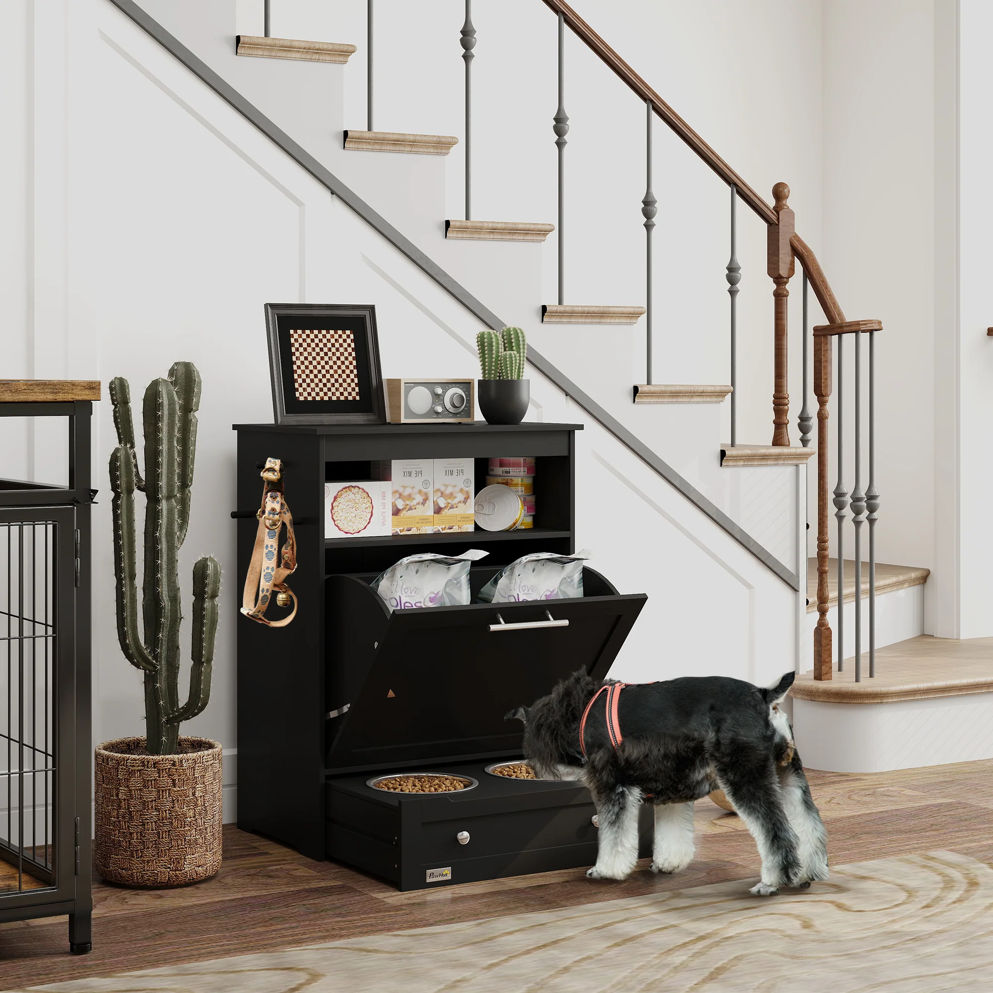 PawHut Pet Feeder Station, Dog Cat Food Storage Feeding Station, Food Cabinet - Image 2
