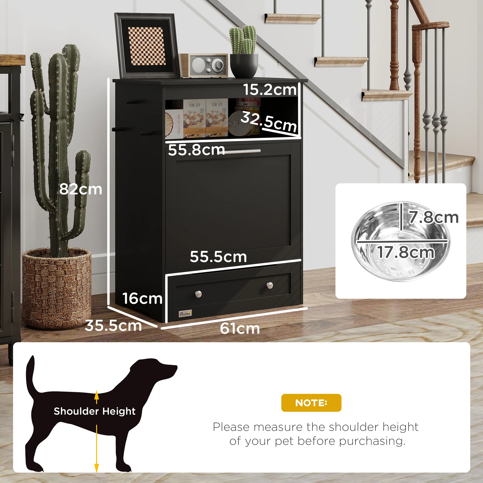 PawHut Pet Feeder Station, Dog Cat Food Storage Feeding Station, Food Cabinet - Image 5