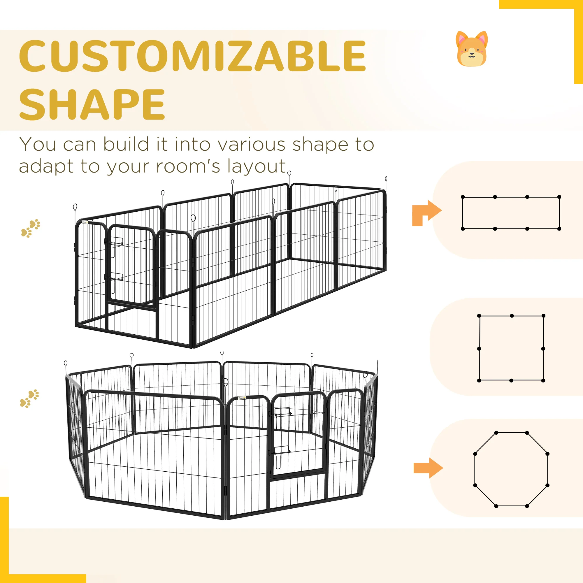 Pawhut Pet Pen Guinea Dog Pig Puppy Playpen Play House Steel Hutch Metal Black - Image 3