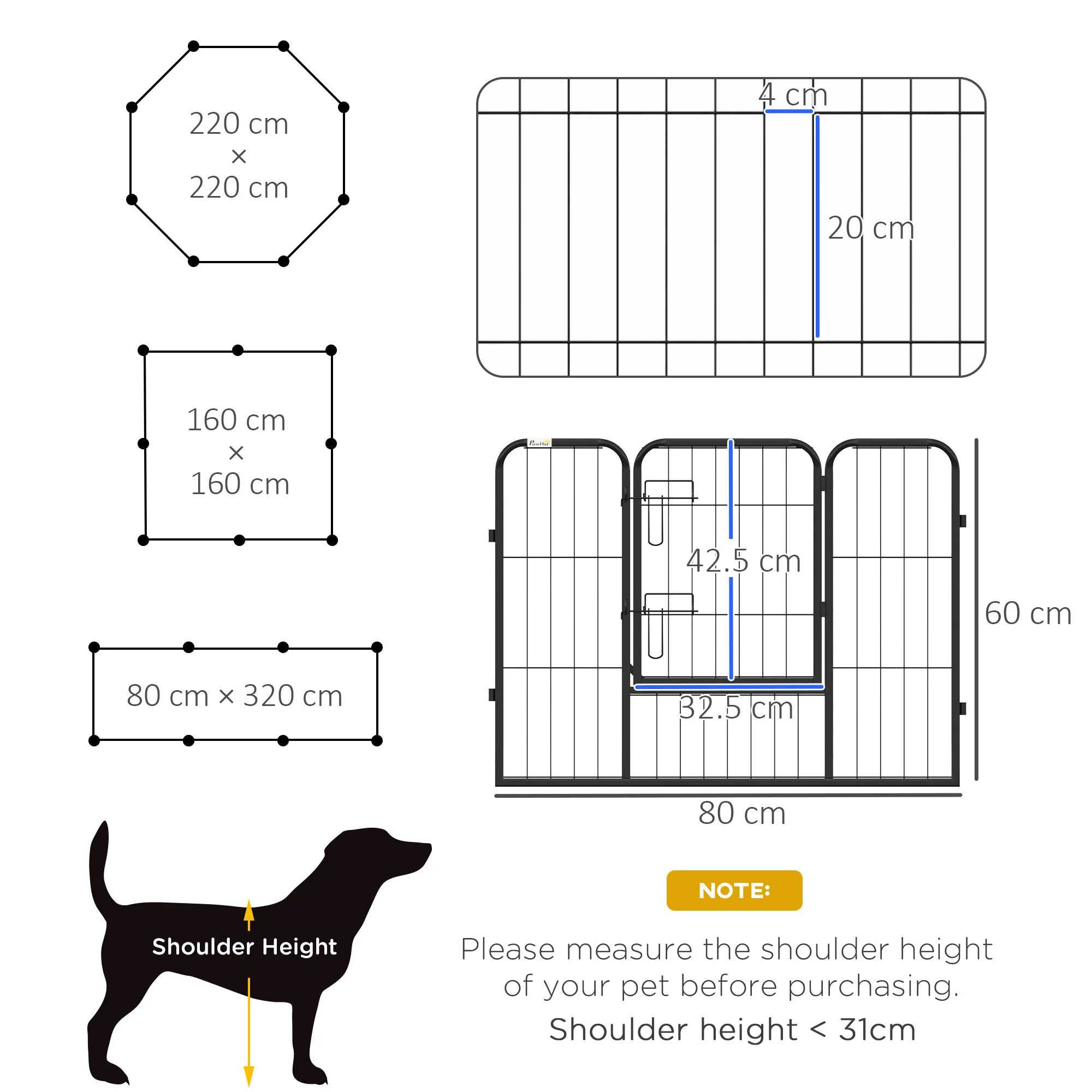 Pawhut Pet Pen Guinea Dog Pig Puppy Playpen Play House Steel Hutch Metal Black - Image 5