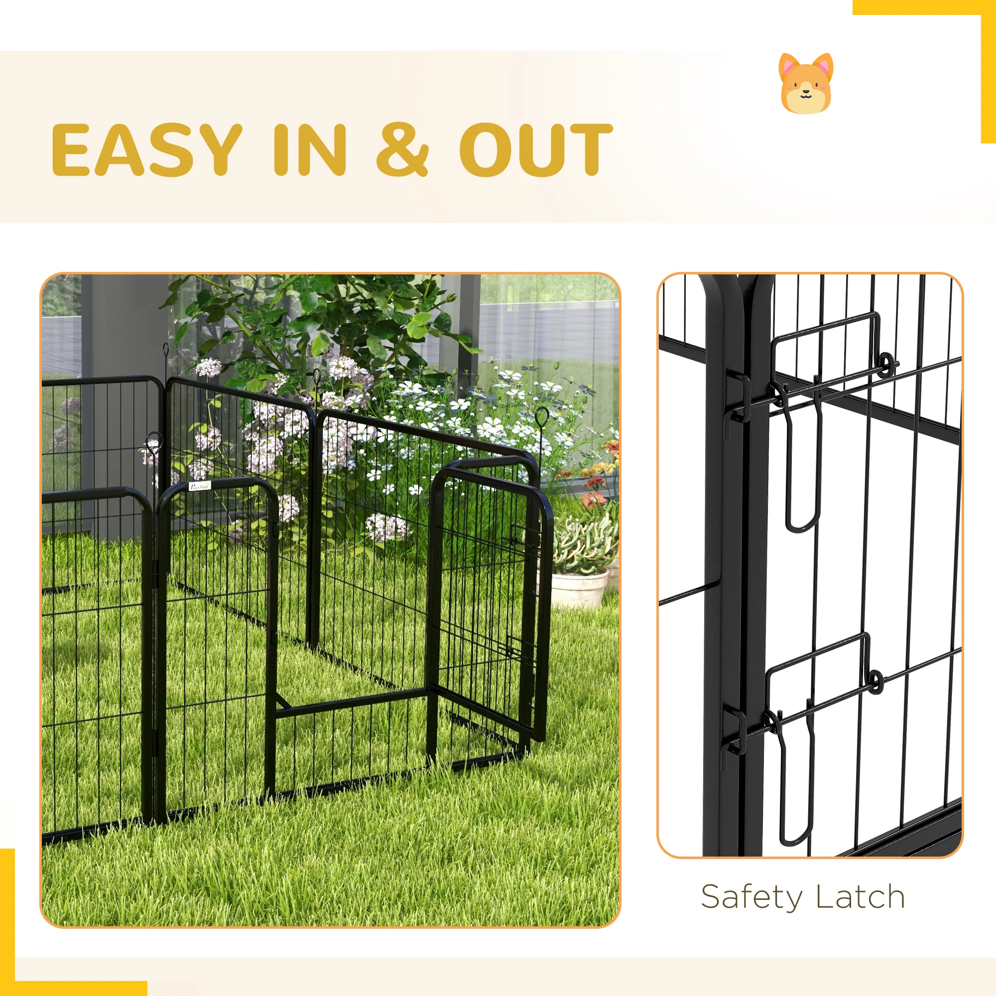 Pawhut Pet Pen Guinea Dog Pig Puppy Playpen Play House Steel Hutch Metal Black - Image 7