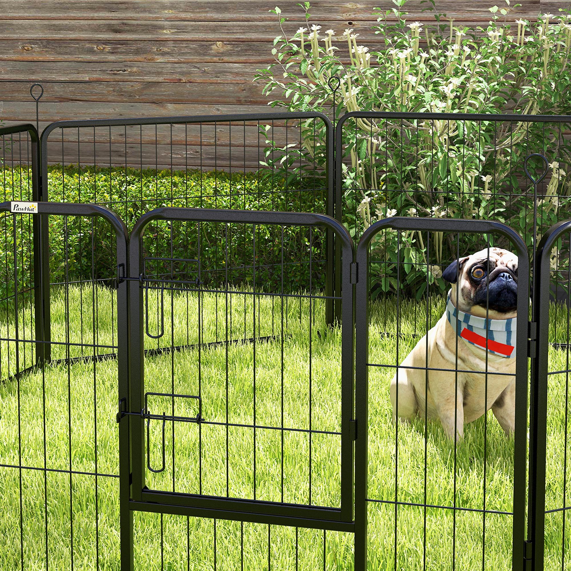 Pawhut Pet Pen Guinea Dog Pig Puppy Playpen Play House Steel Hutch Metal Black - Image 8
