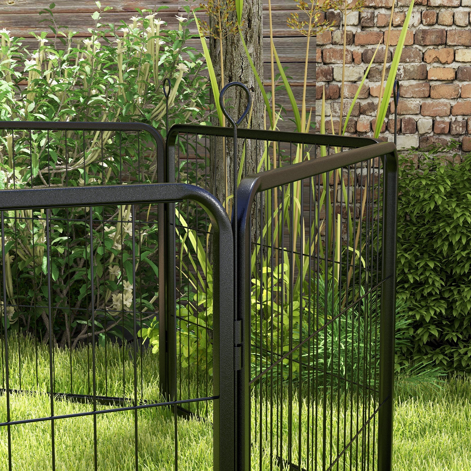 Pawhut Pet Pen Guinea Dog Pig Puppy Playpen Play House Steel Hutch Metal Black - Image 9