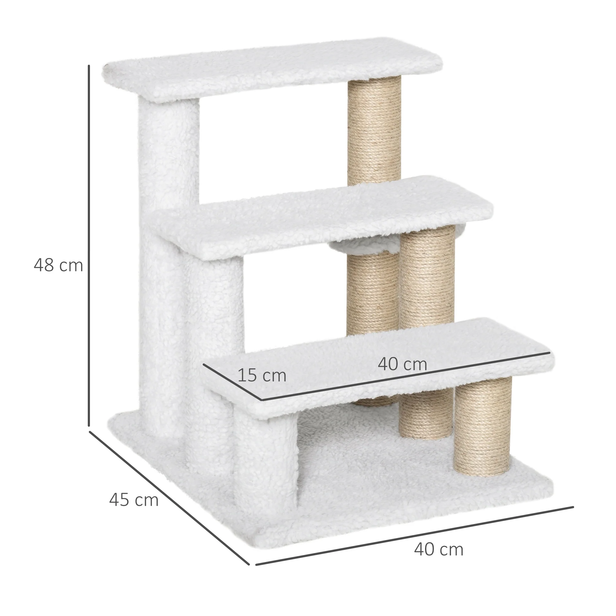 PawHut Pet Stair with 3-step Climb Ladder, Scratching Posts, White - Image 5