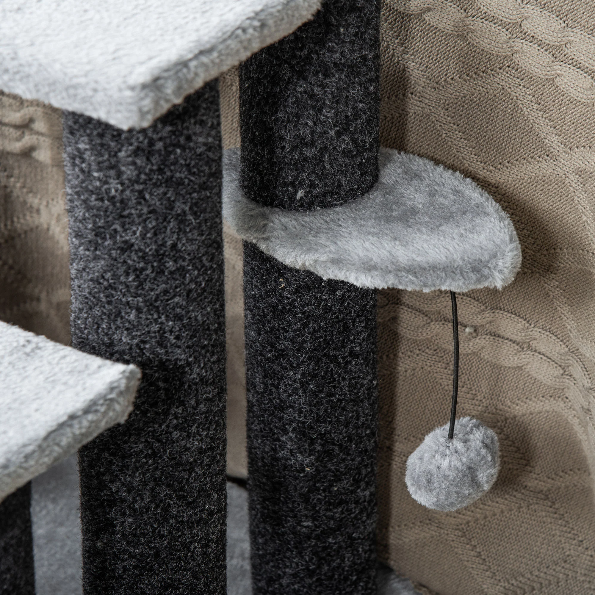 PawHut Pet Stairs with 4-step Stair, Scratching Posts, Platforms, Toy Ball - Image 9