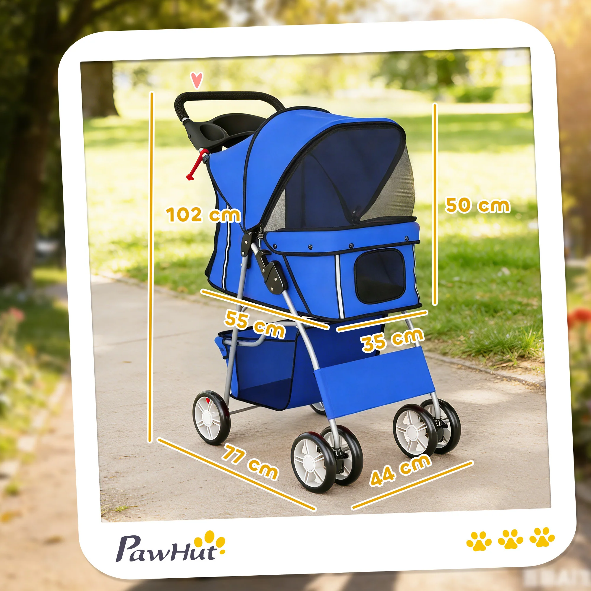 PawHut Pet Stroller Carrier Foldable Deluxe Walk Travel Dog, Blue - Image 5