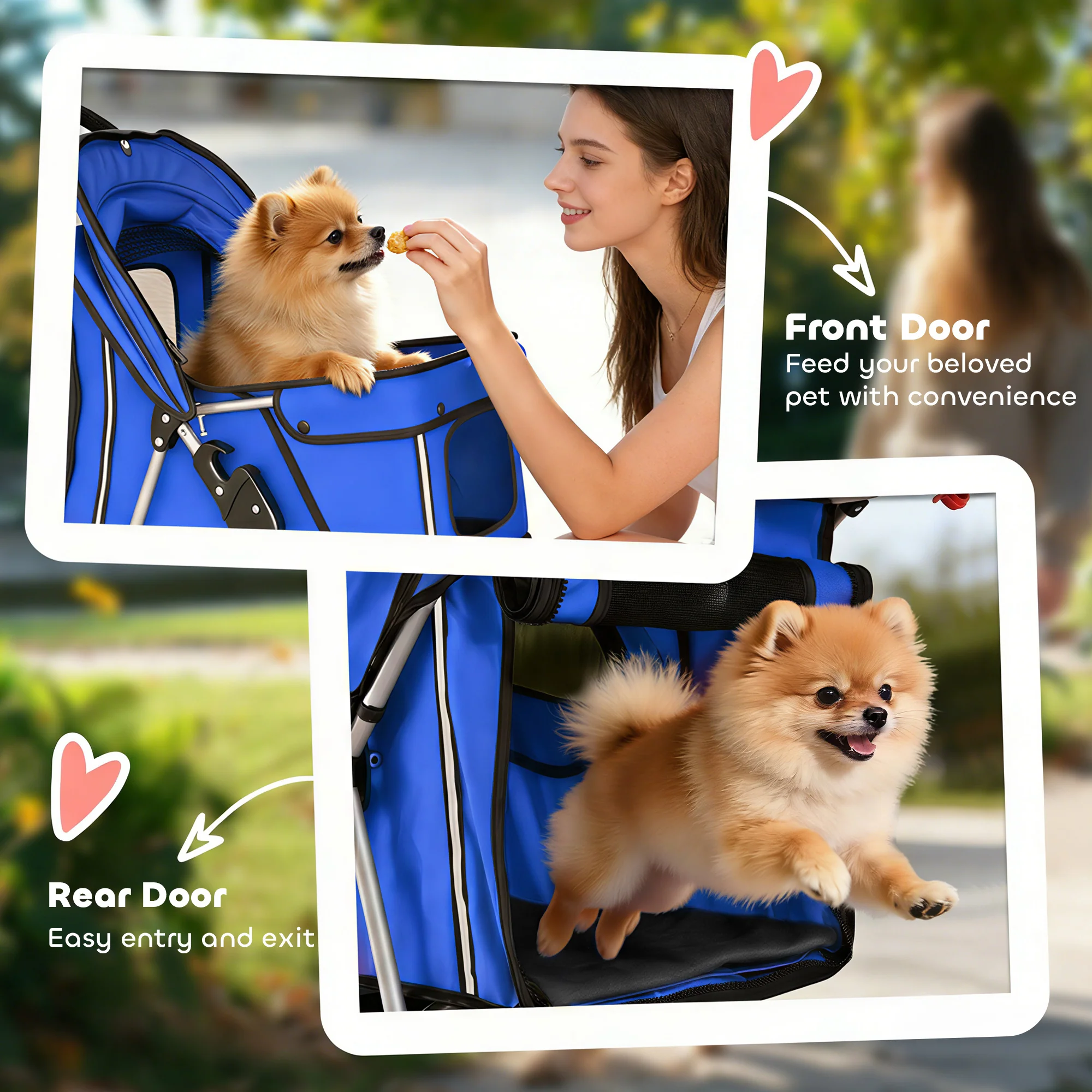 PawHut Pet Stroller Carrier Foldable Deluxe Walk Travel Dog, Blue - Image 7