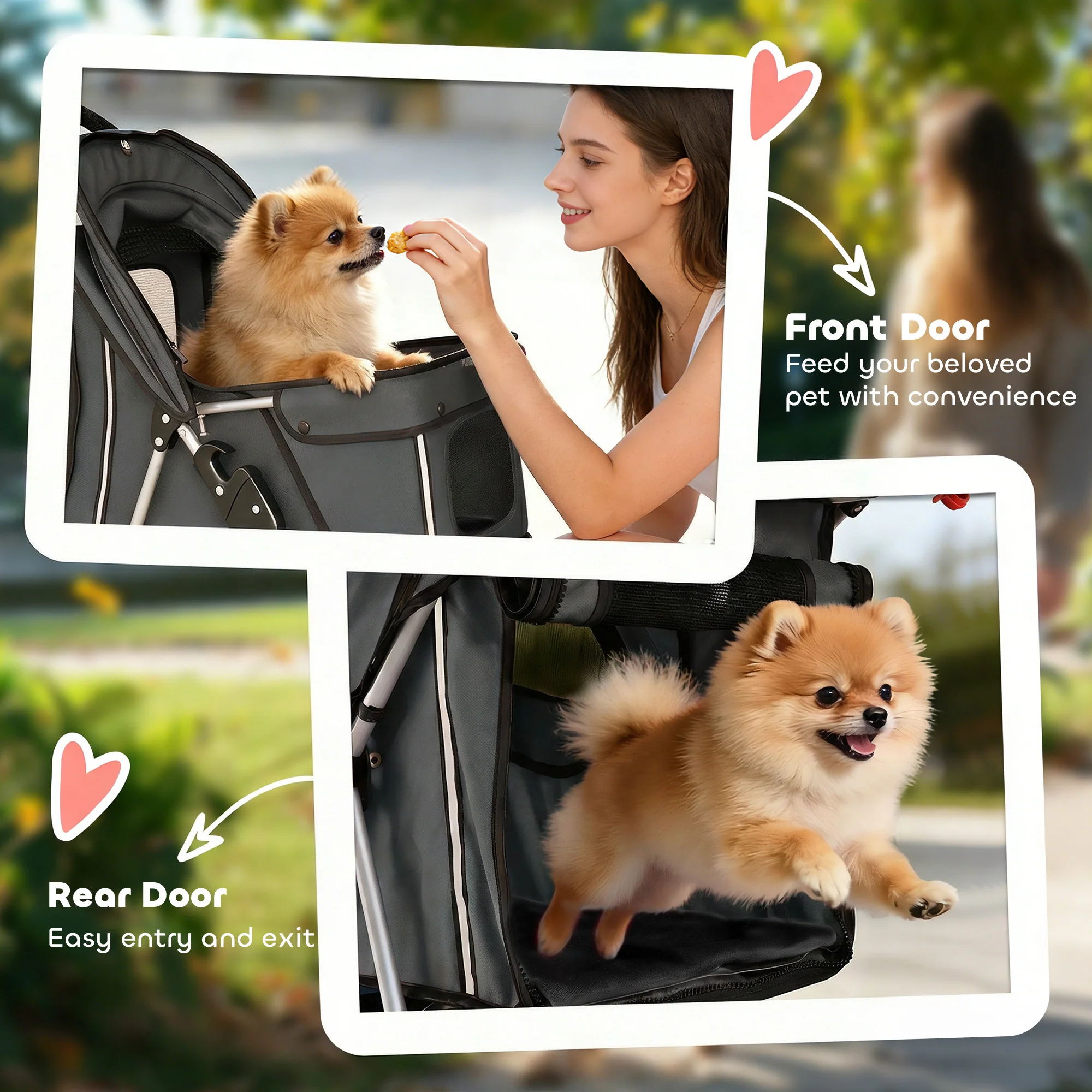 PawHut Pet Stroller Carrier Foldable Deluxe Walk Travel Dog, Dark Grey - Image 7
