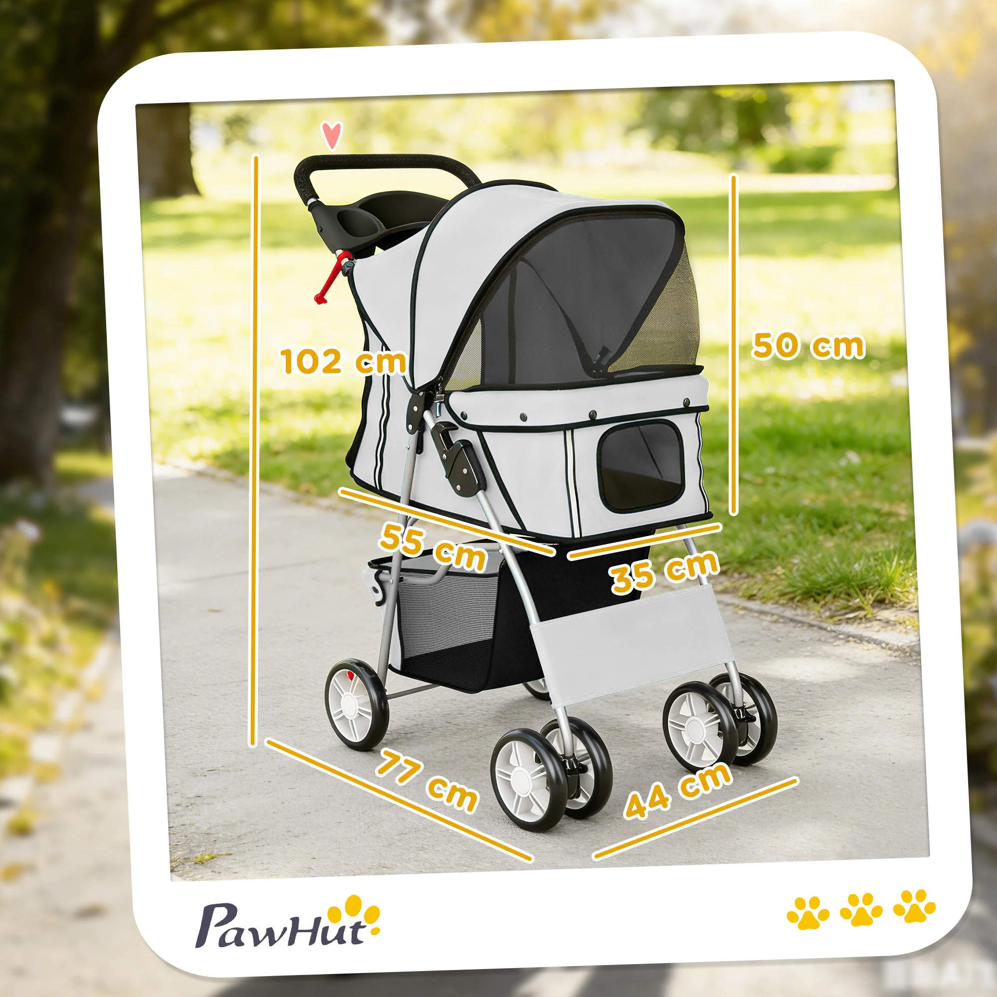 PawHut Pet Stroller Carrier Foldable Deluxe Walk Travel Dog, Grey - Image 5
