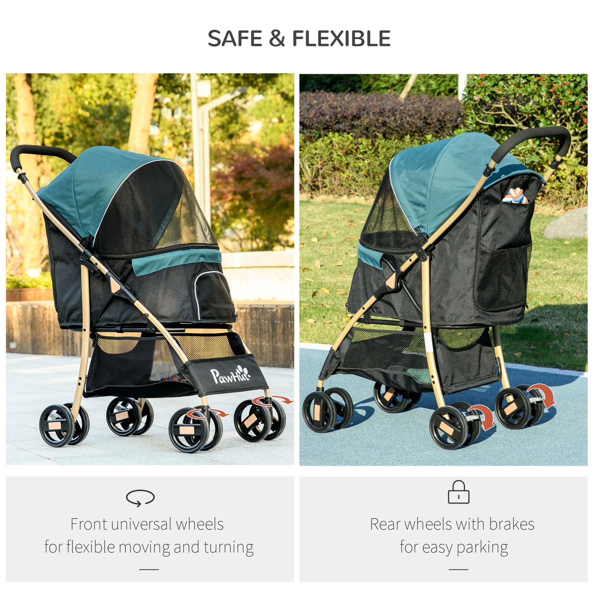 PawHut Pet Stroller for XS and S Dogs w/ Rain Cover - Image 6