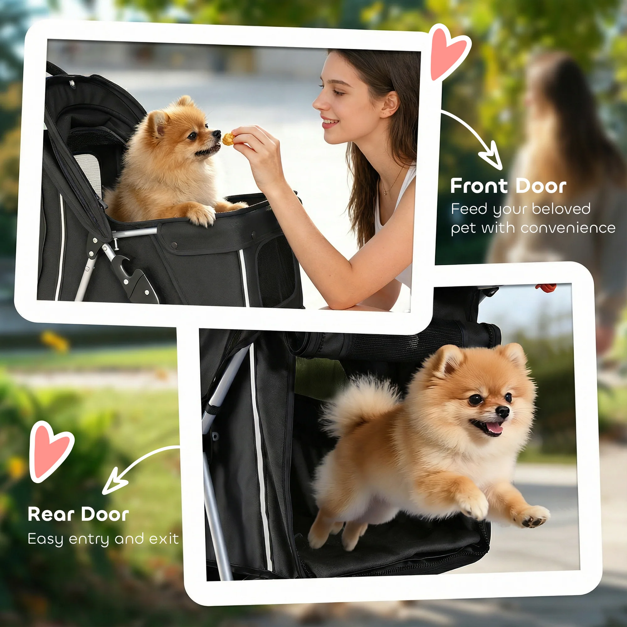 PawHut Pet Stroller Pushchair Carrier For Cat Puppy With 3 Wheels Black - Image 7