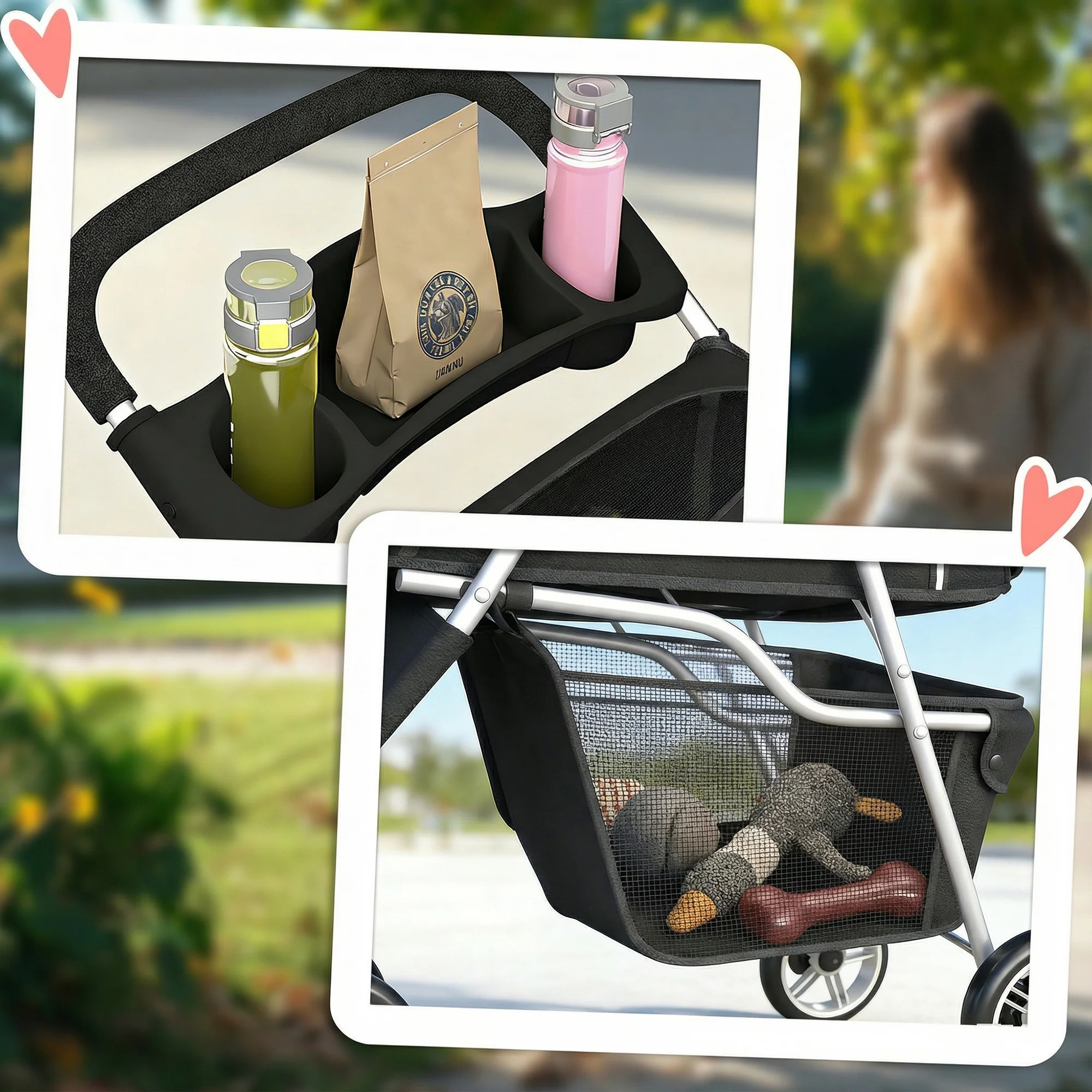 PawHut Pet Stroller Pushchair Carrier For Cat Puppy With 3 Wheels Black - Image 8