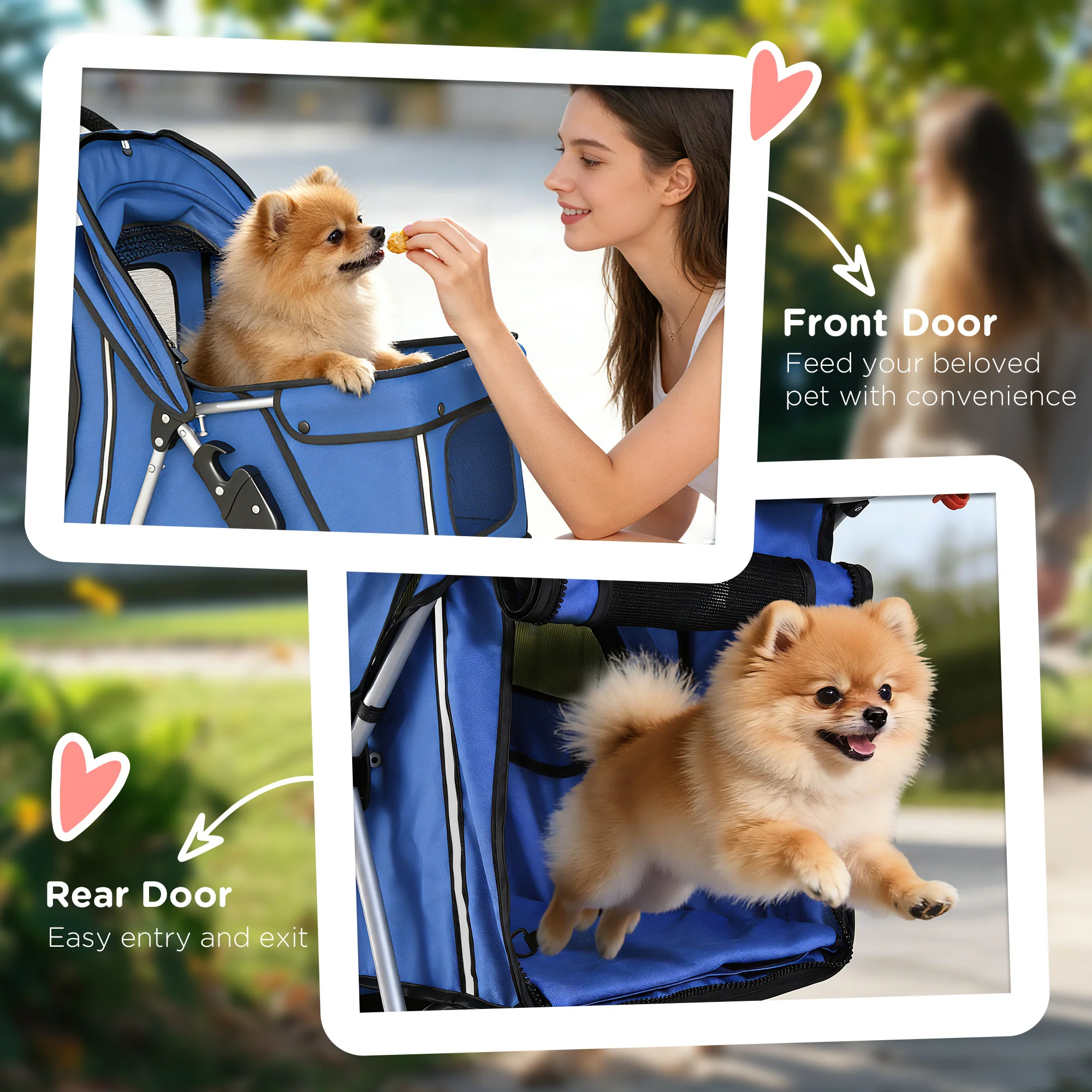 PawHut Pet Stroller Pushchair Carrier For Cat Puppy With 3 Wheels Blue - Image 7