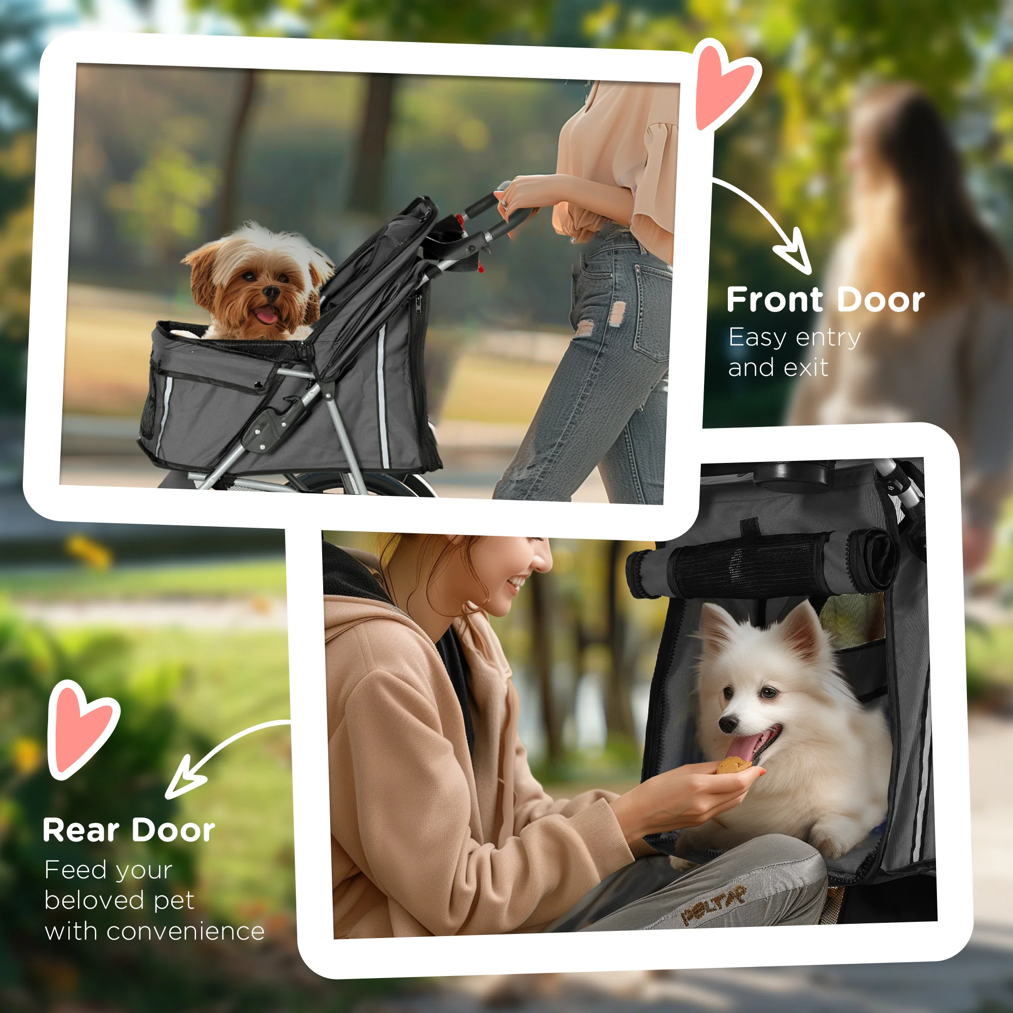 PawHut Pet Stroller Pushchair Carrier For Cat Puppy With 3 Wheels Dark Grey - Image 7