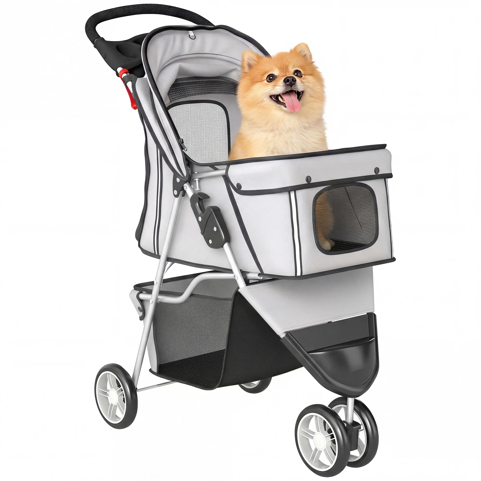 PawHut Pet Stroller Pushchair Carrier For Cat Puppy With 3 Wheels Grey