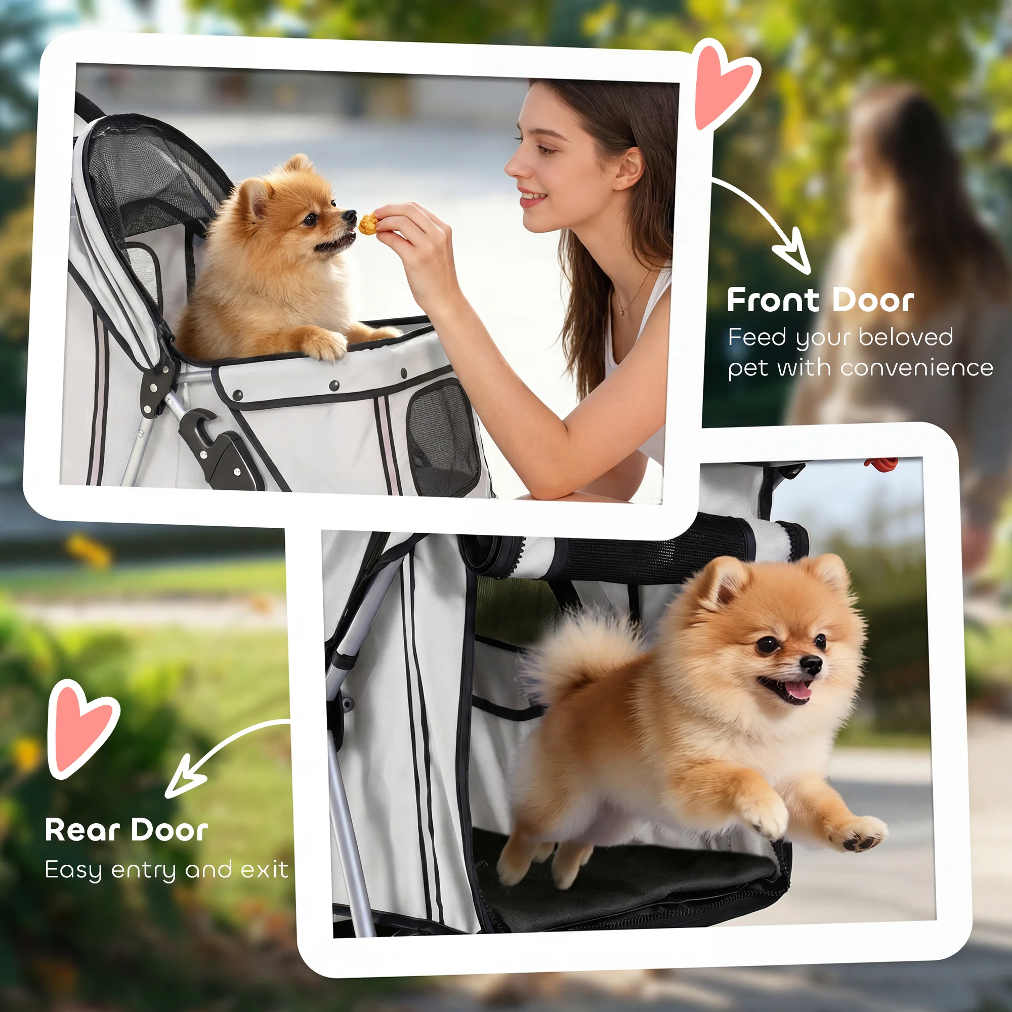 PawHut Pet Stroller Pushchair Carrier For Cat Puppy With 3 Wheels Grey - Image 7
