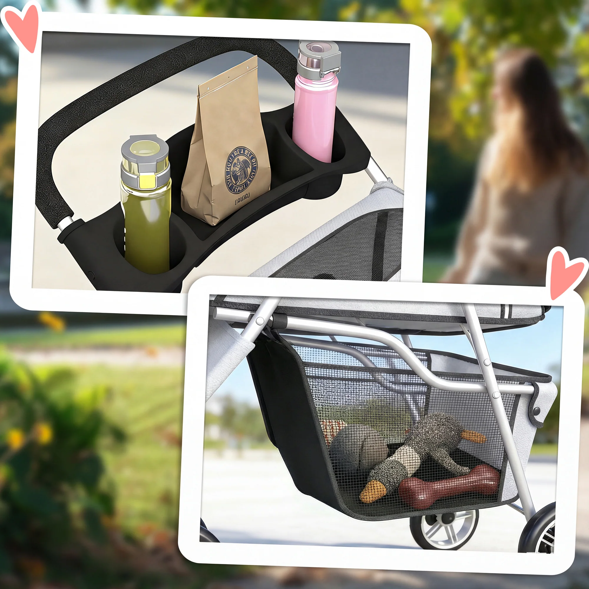 PawHut Pet Stroller Pushchair Carrier For Cat Puppy With 3 Wheels Grey - Image 8
