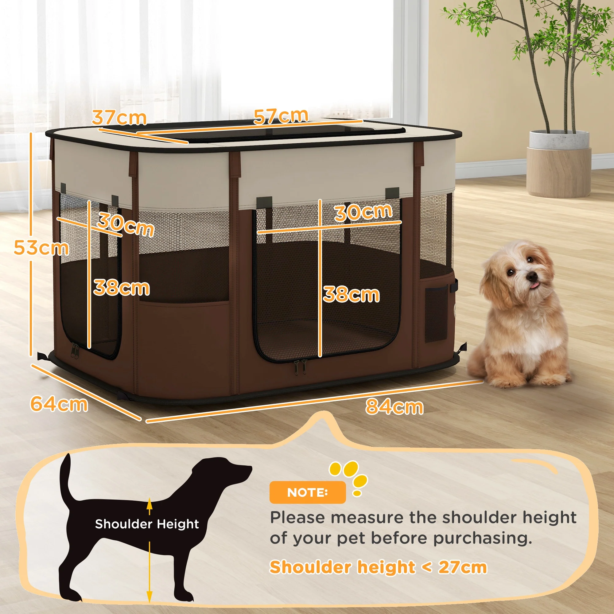 PawHut Portable Dog Pen For Puppies, Rabbits, Kittens, Guinea Pigs - Brown - Image 14