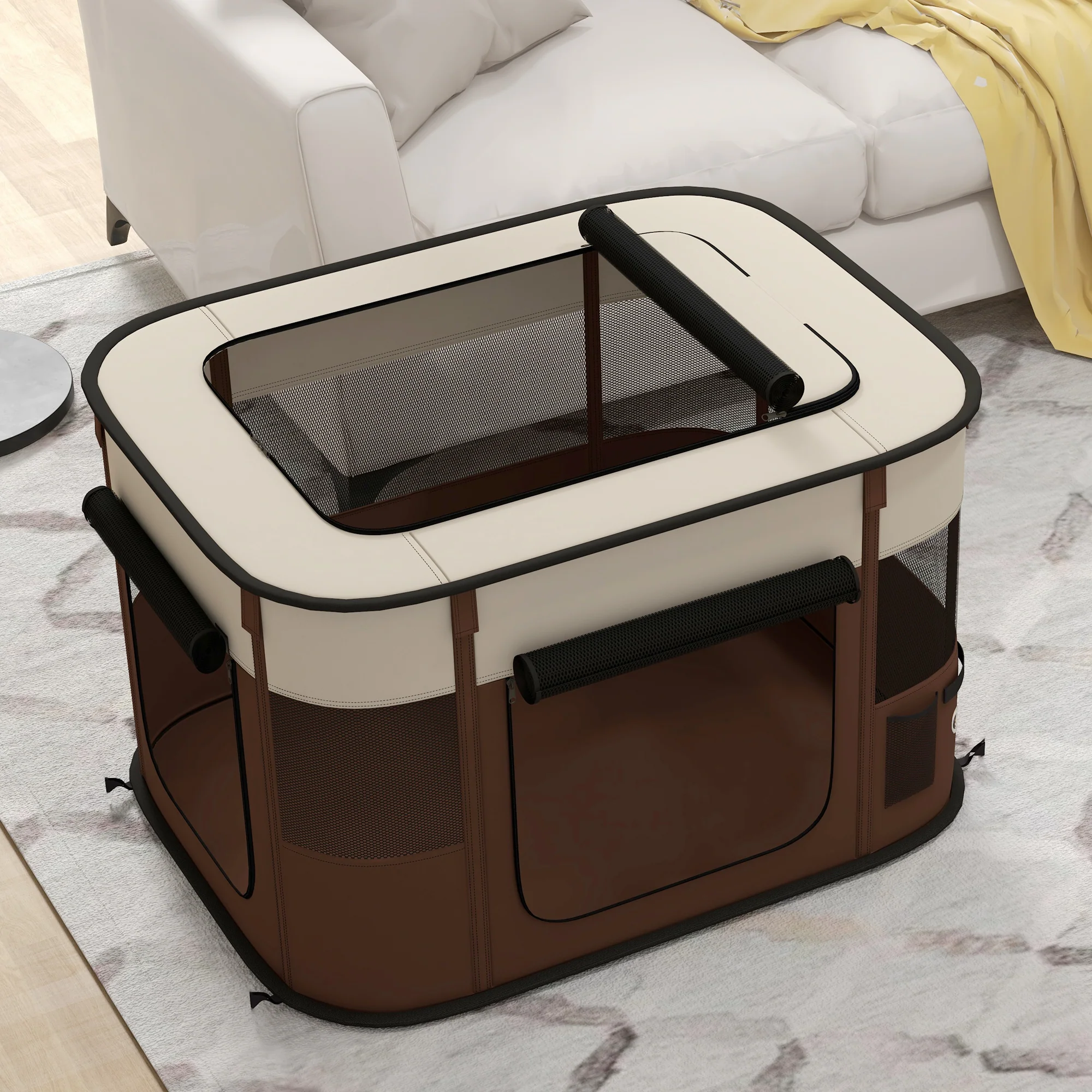PawHut Portable Dog Pen For Puppies, Rabbits, Kittens, Guinea Pigs - Brown - Image 17