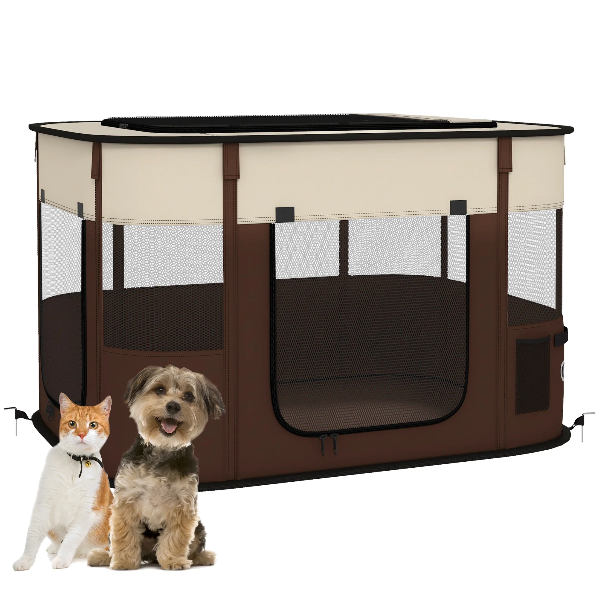 PawHut Portable Dog Pen For Puppies, Rabbits, Kittens, Guinea Pigs - Brown - Image 19
