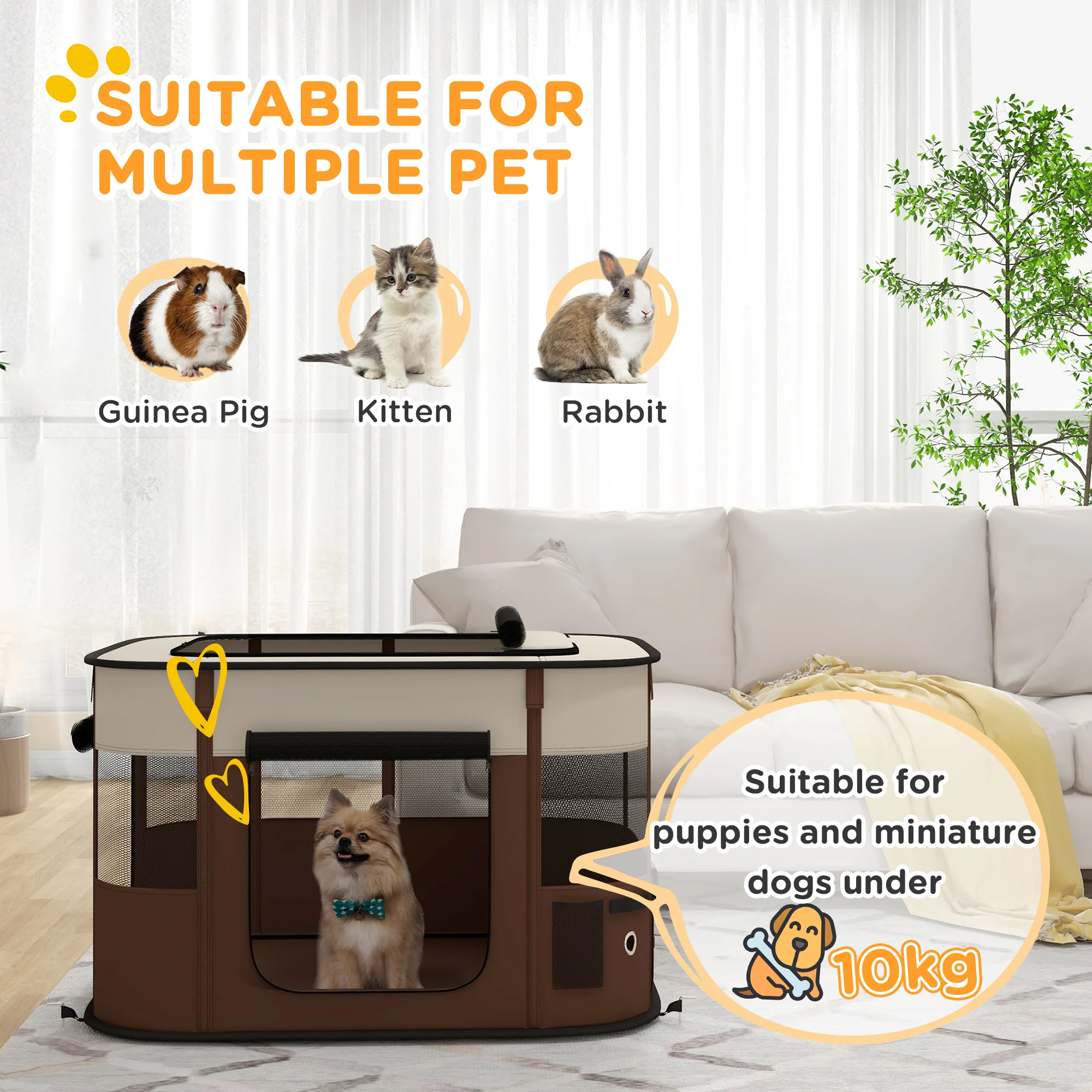 PawHut Portable Dog Pen For Puppies, Rabbits, Kittens, Guinea Pigs - Brown - Image 21
