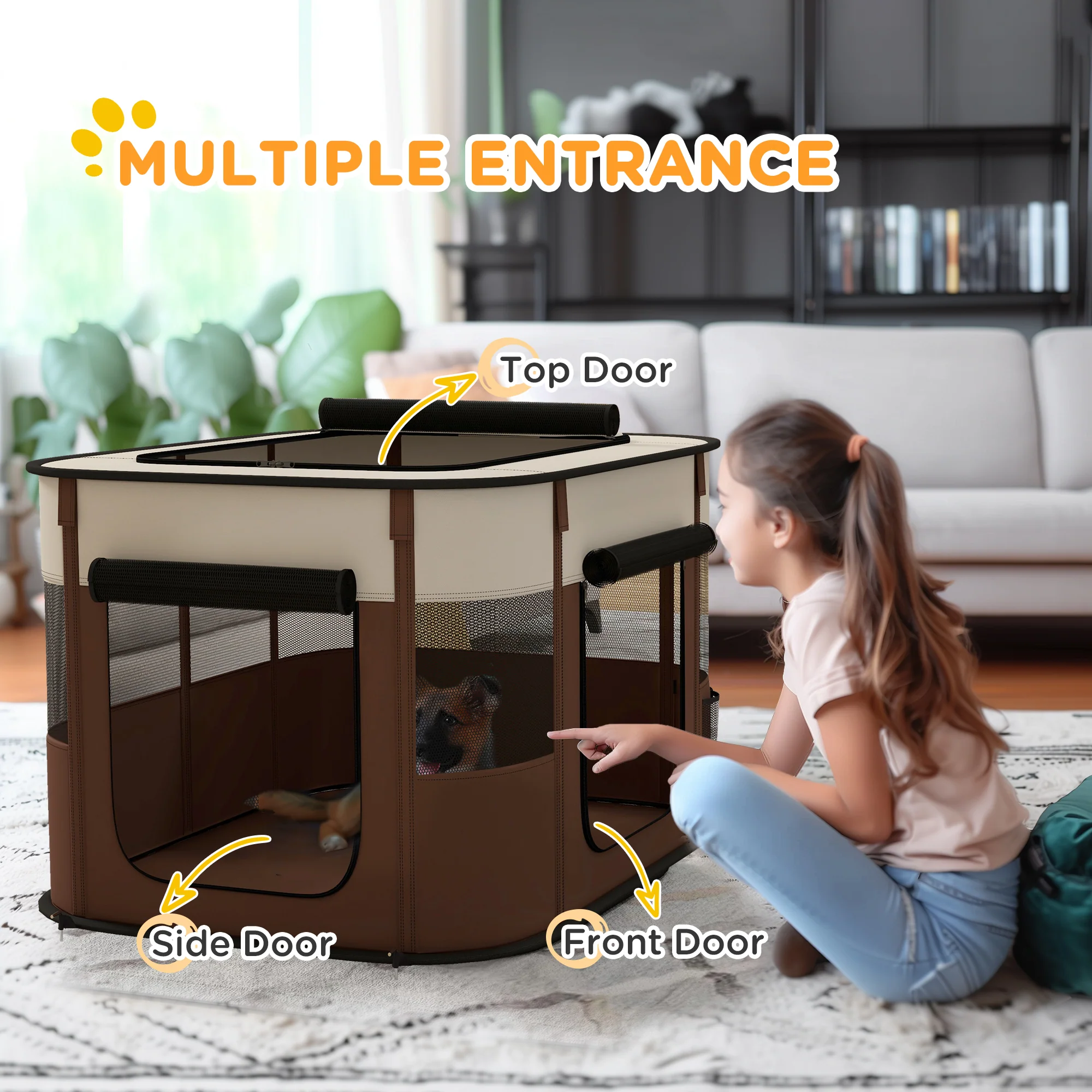 PawHut Portable Dog Pen For Puppies, Rabbits, Kittens, Guinea Pigs - Brown - Image 22