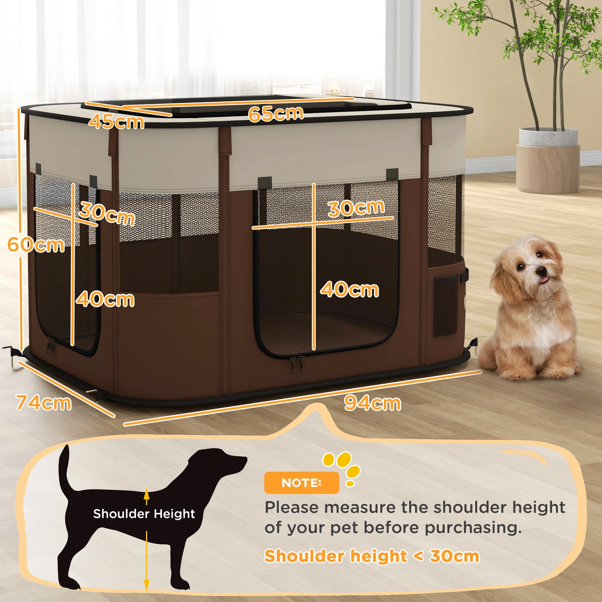 PawHut Portable Dog Pen For Puppies, Rabbits, Kittens, Guinea Pigs - Brown - Image 23