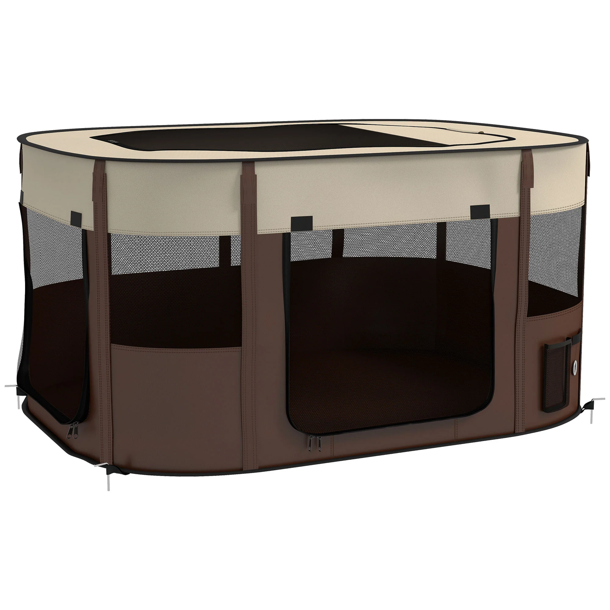 PawHut Portable Dog Pen For Puppies, Rabbits, Kittens, Guinea Pigs - Brown - Image 28