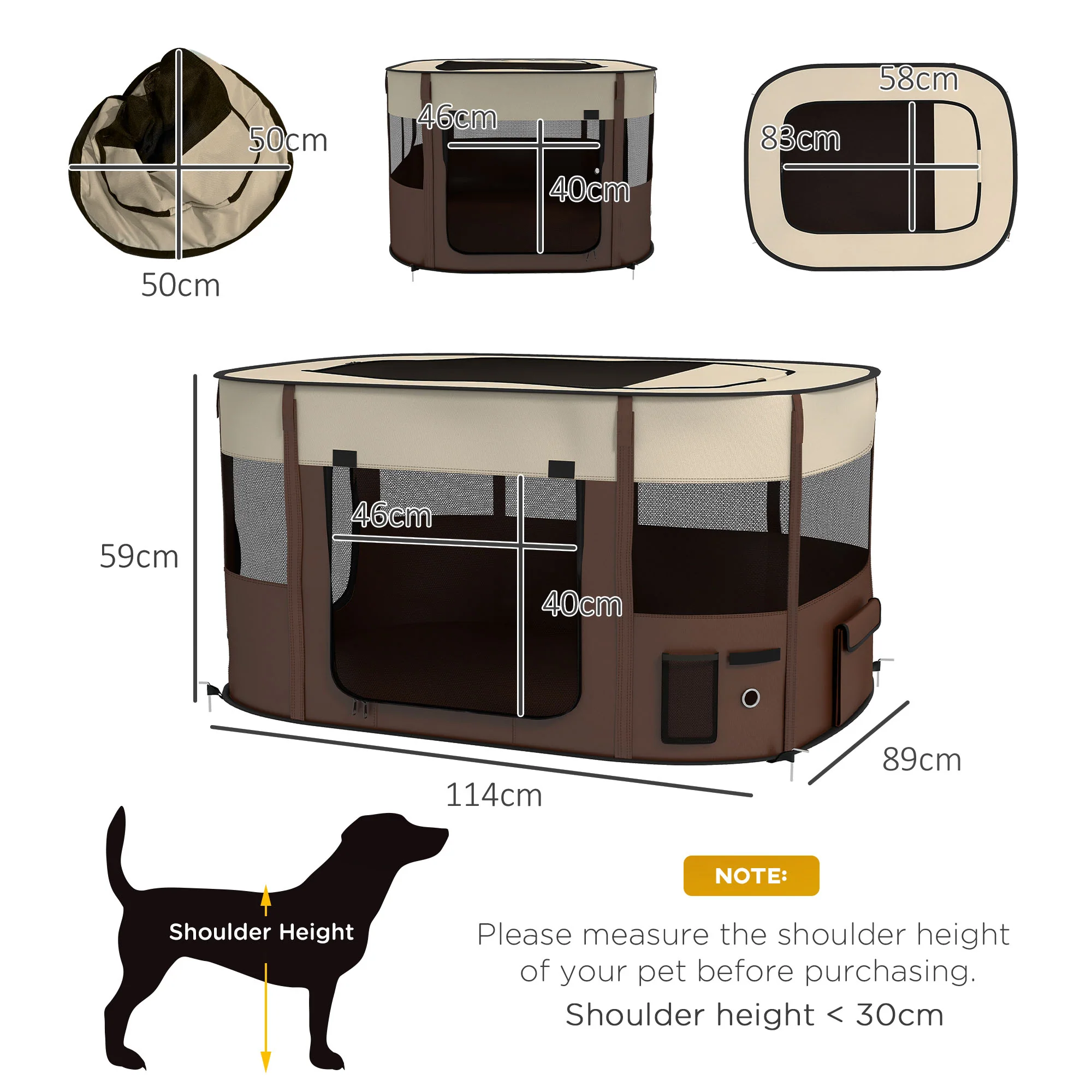 PawHut Portable Dog Pen For Puppies, Rabbits, Kittens, Guinea Pigs - Brown - Image 32