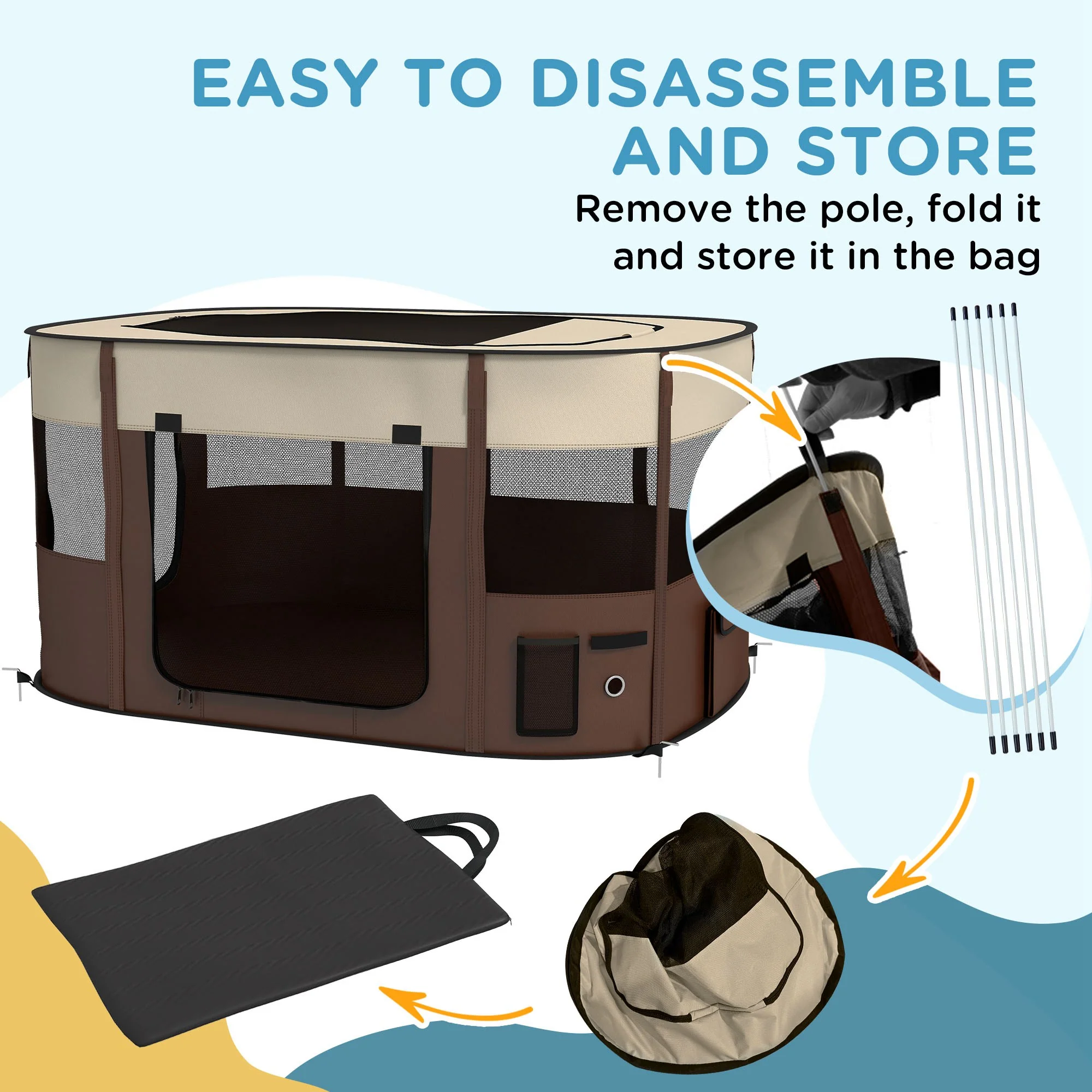 PawHut Portable Dog Pen For Puppies, Rabbits, Kittens, Guinea Pigs - Brown - Image 33