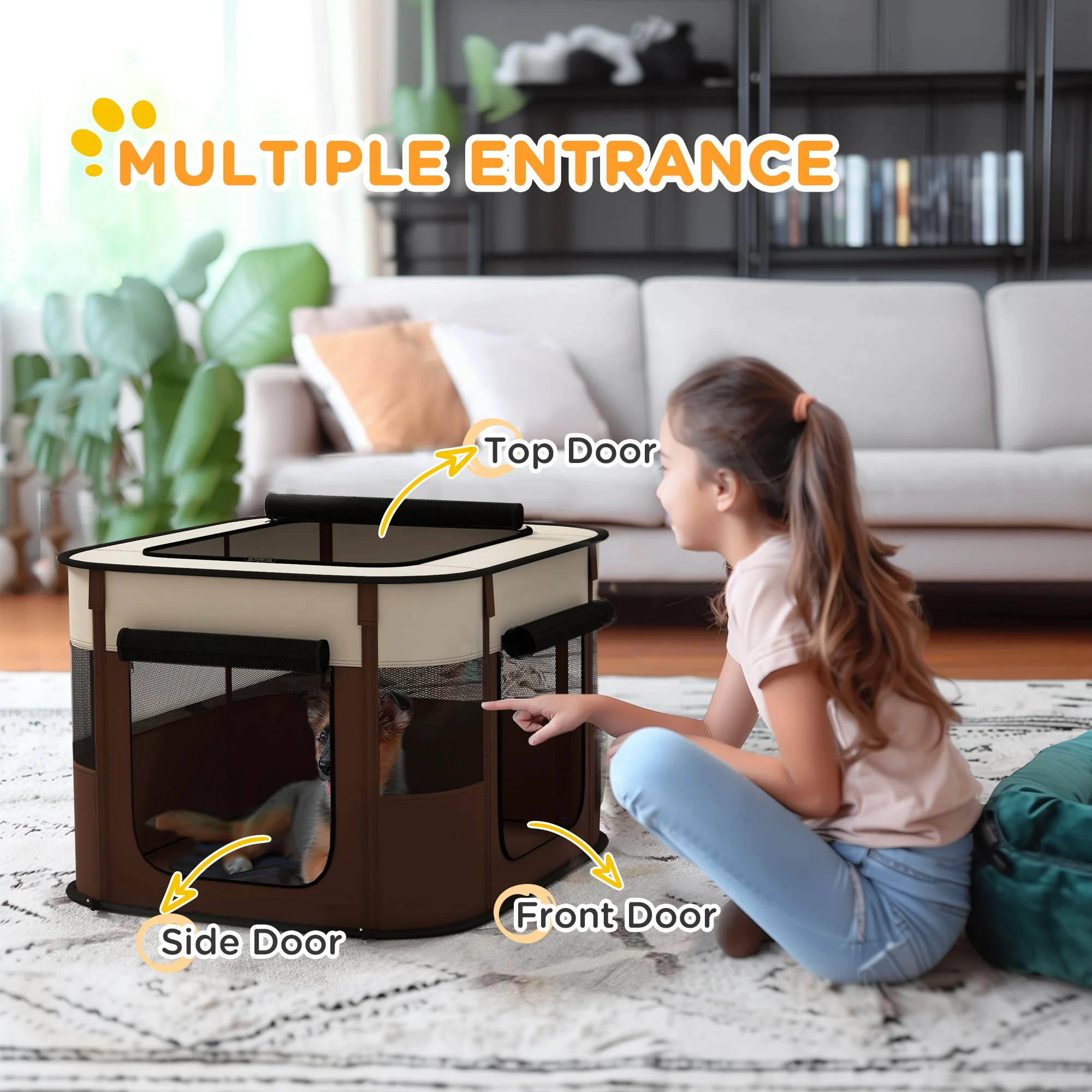 PawHut Portable Dog Pen For Puppies, Rabbits, Kittens, Guinea Pigs - Brown - Image 4