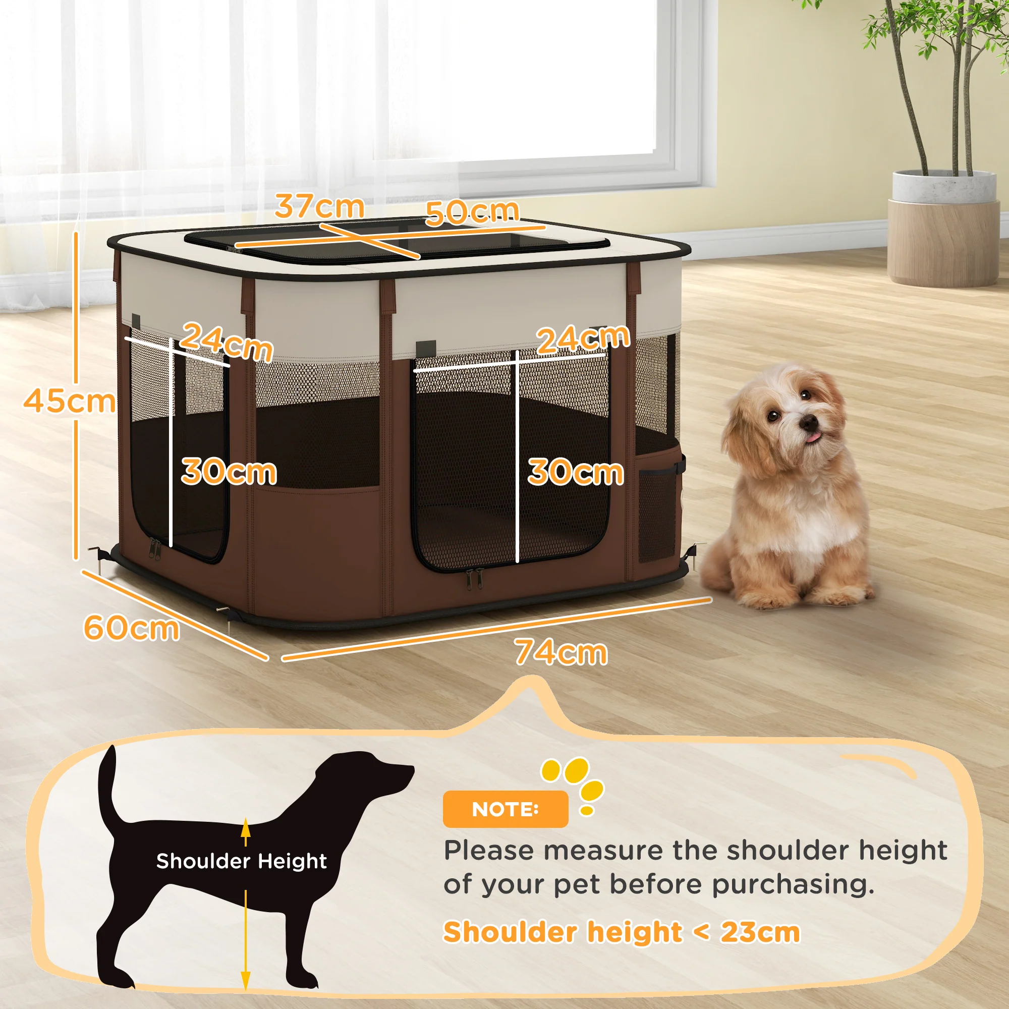 PawHut Portable Dog Pen For Puppies, Rabbits, Kittens, Guinea Pigs - Brown - Image 5