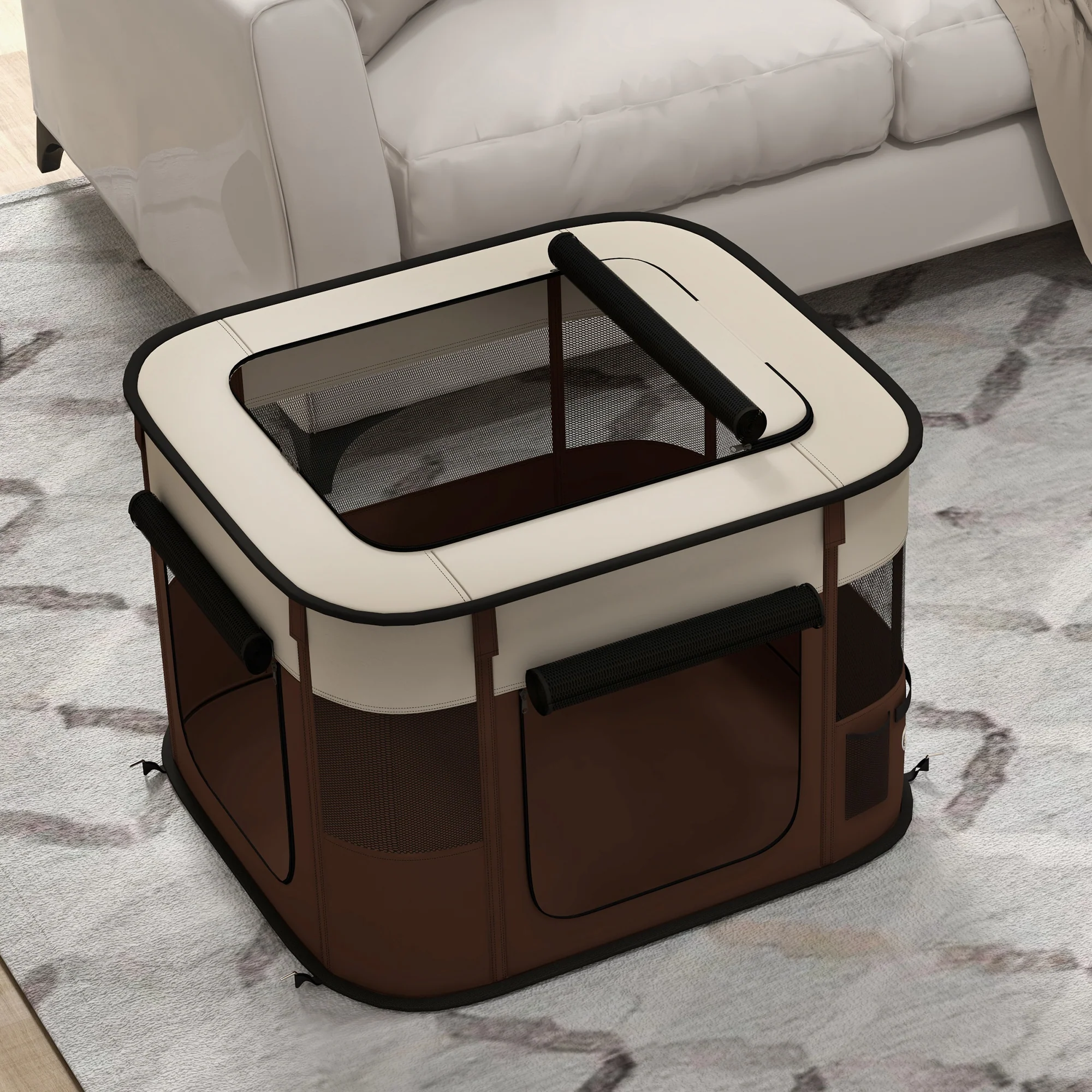 PawHut Portable Dog Pen For Puppies, Rabbits, Kittens, Guinea Pigs - Brown - Image 8