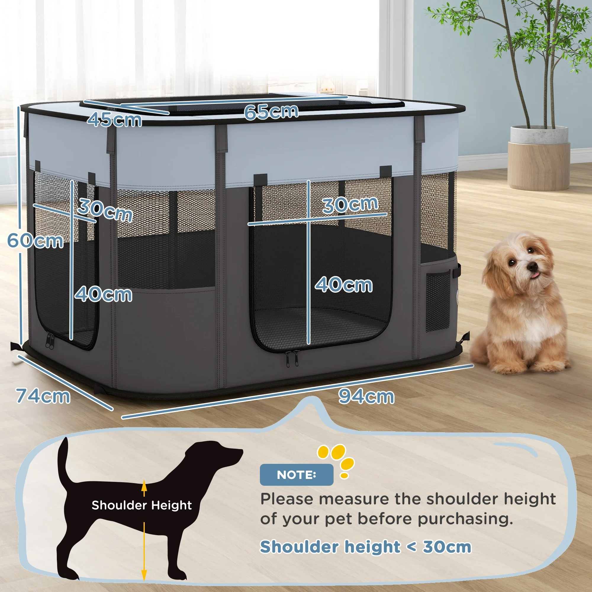 PawHut Portable Dog Pen for Puppies, Rabbits, Kittens, Guinea Pigs - Grey - Image 23