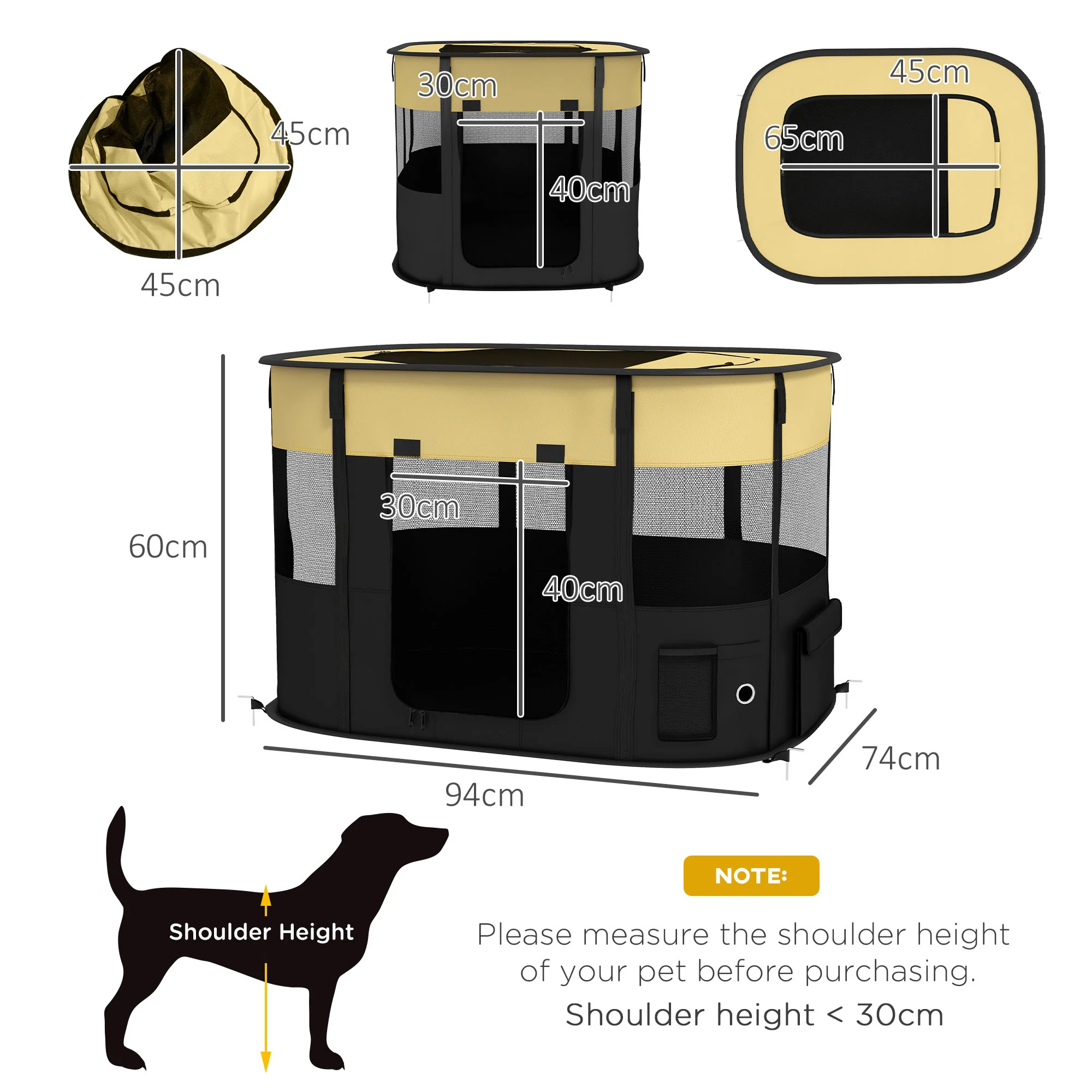 PawHut Portable Dog Pen for Puppies, Rabbits, Kittens, Guinea Pigs - Yellow - Image 5